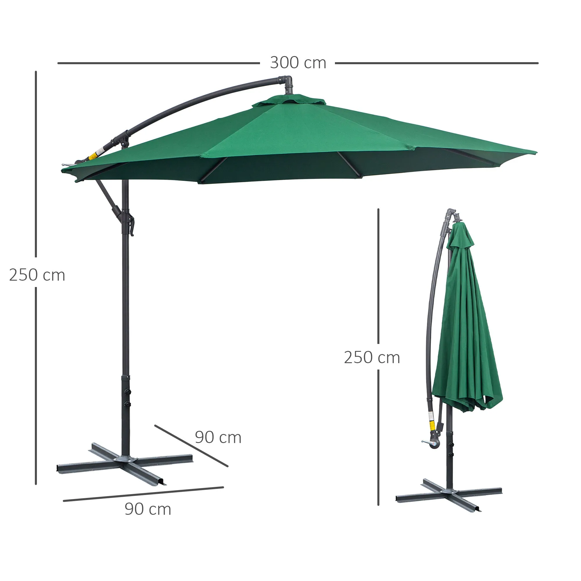 Garden Umbrella 3x2.5 m, Tiltable with Cross Base and Crank, in Steel and Polyester - Image 3
