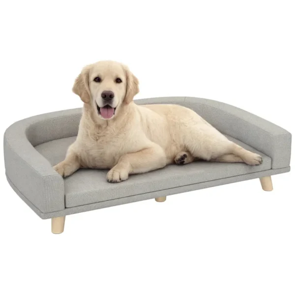 Large Dog Sofa with Removable Cushion, Polyester and Wood, 98x67x25 cm, Grey