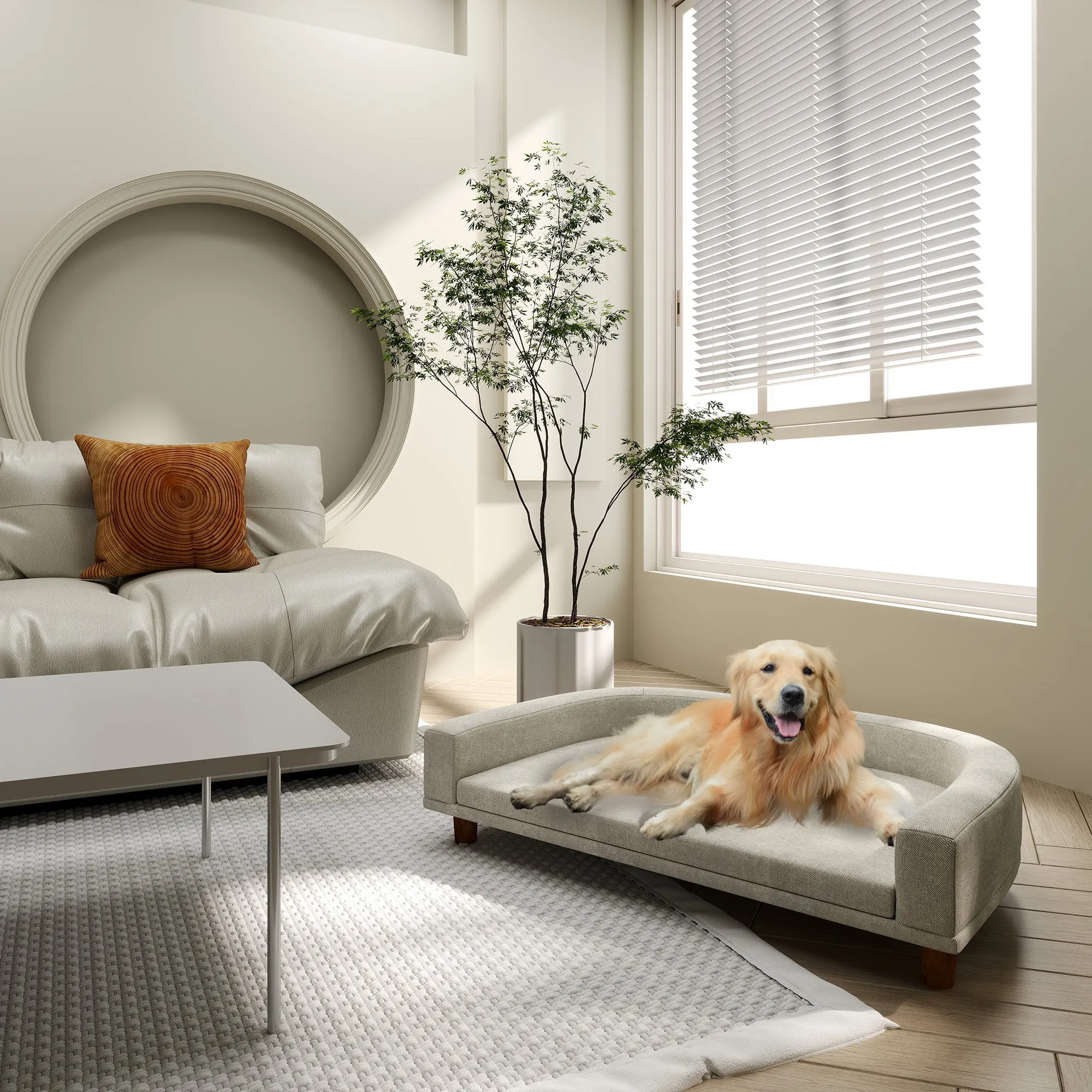 Large Dog Sofa with Removable Cushion, Polyester and Wood, 98x67x25 cm, Grey - Image 2
