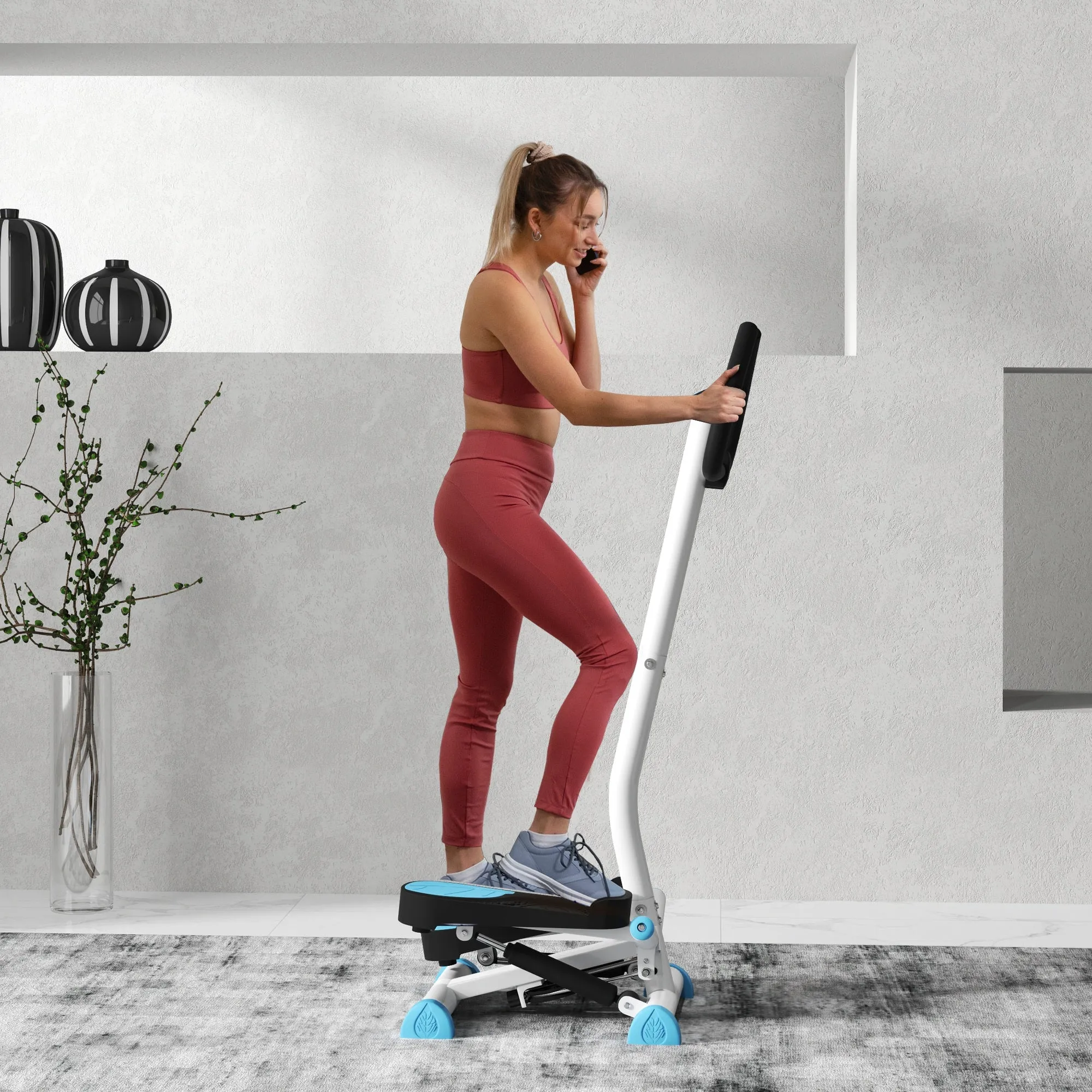 Stepper with Handlebar, Non-Slip Pedals and LCD Monitor, in Steel and ABS, 55x44x108 cm, White Black and White - Image 2
