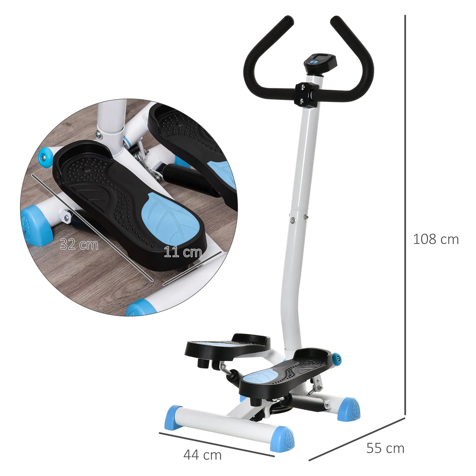 Stepper with Handlebar, Non-Slip Pedals and LCD Monitor, in Steel and ABS, 55x44x108 cm, White Black and White - Image 3
