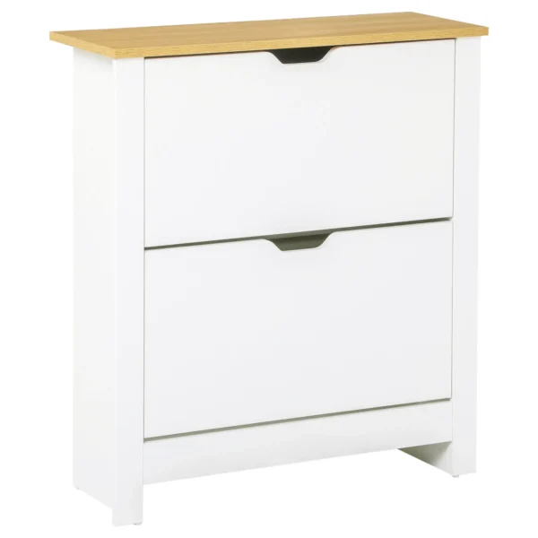 Modern Shoe Rack for 12 Pairs Max with 2 Adjustable and Removable Drawers, in Wood, 72x26x80 cm, White