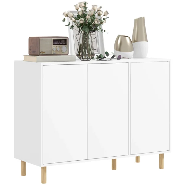 Modern Sideboard with 2 Cabinets and 3 Shelves in Wood, 107x40x80 cm, White