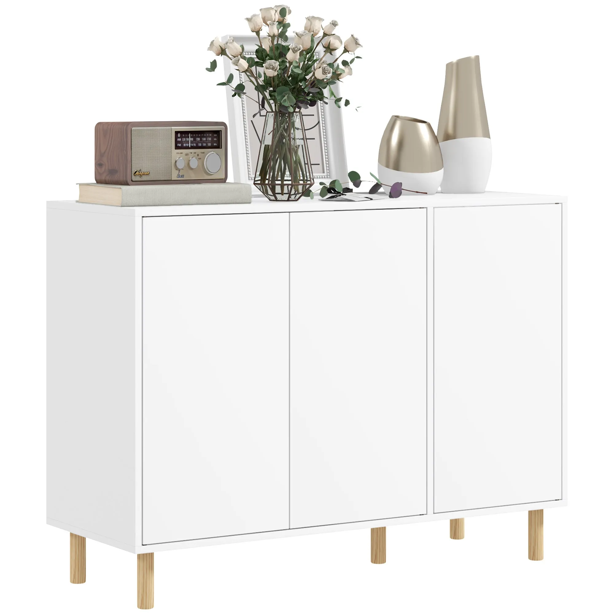 Modern Sideboard with 2 Cabinets and 3 Shelves in Wood, 107x40x80 cm, White