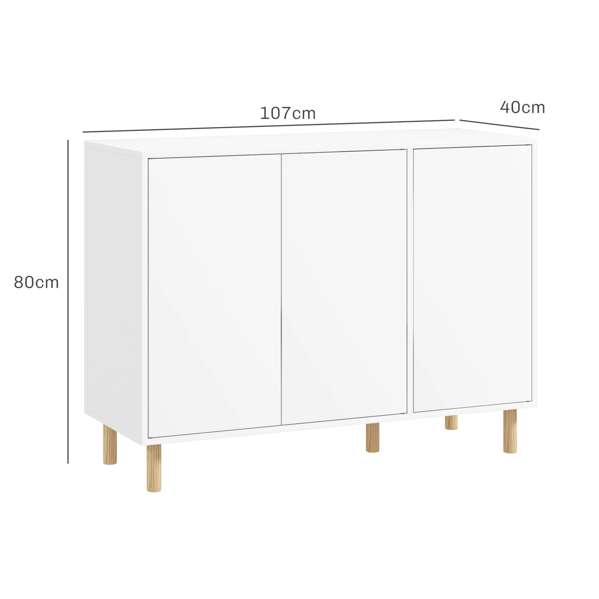 Modern Sideboard with 2 Cabinets and 3 Shelves in Wood, 107x40x80 cm, White - Image 3