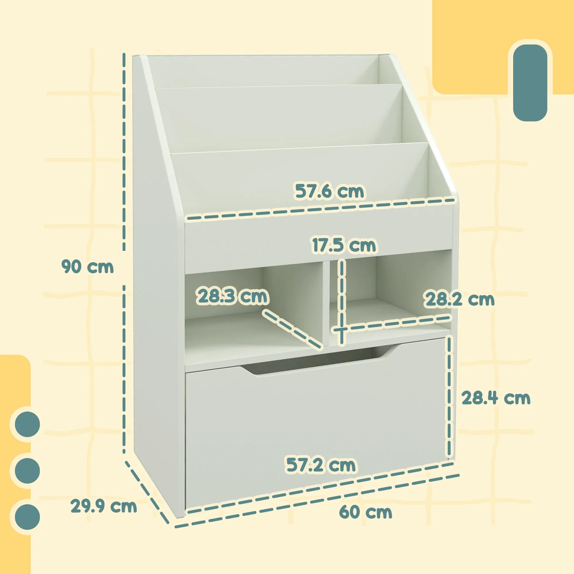 Small Children's Bookcase with MDF Shelves and Drawer, 60x29.9x90cm, Green - Image 3