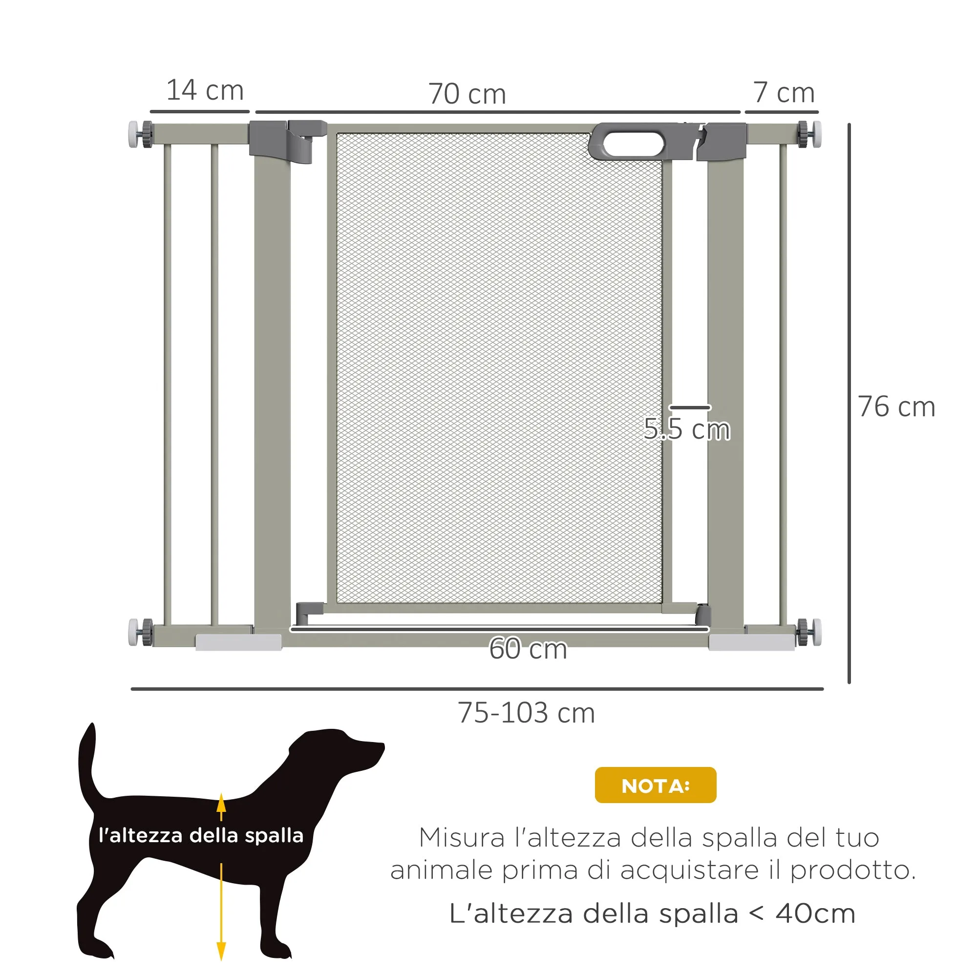 Push-Dog Gate with Automatic Closure, 75-103x76 cm, Grey - Image 3