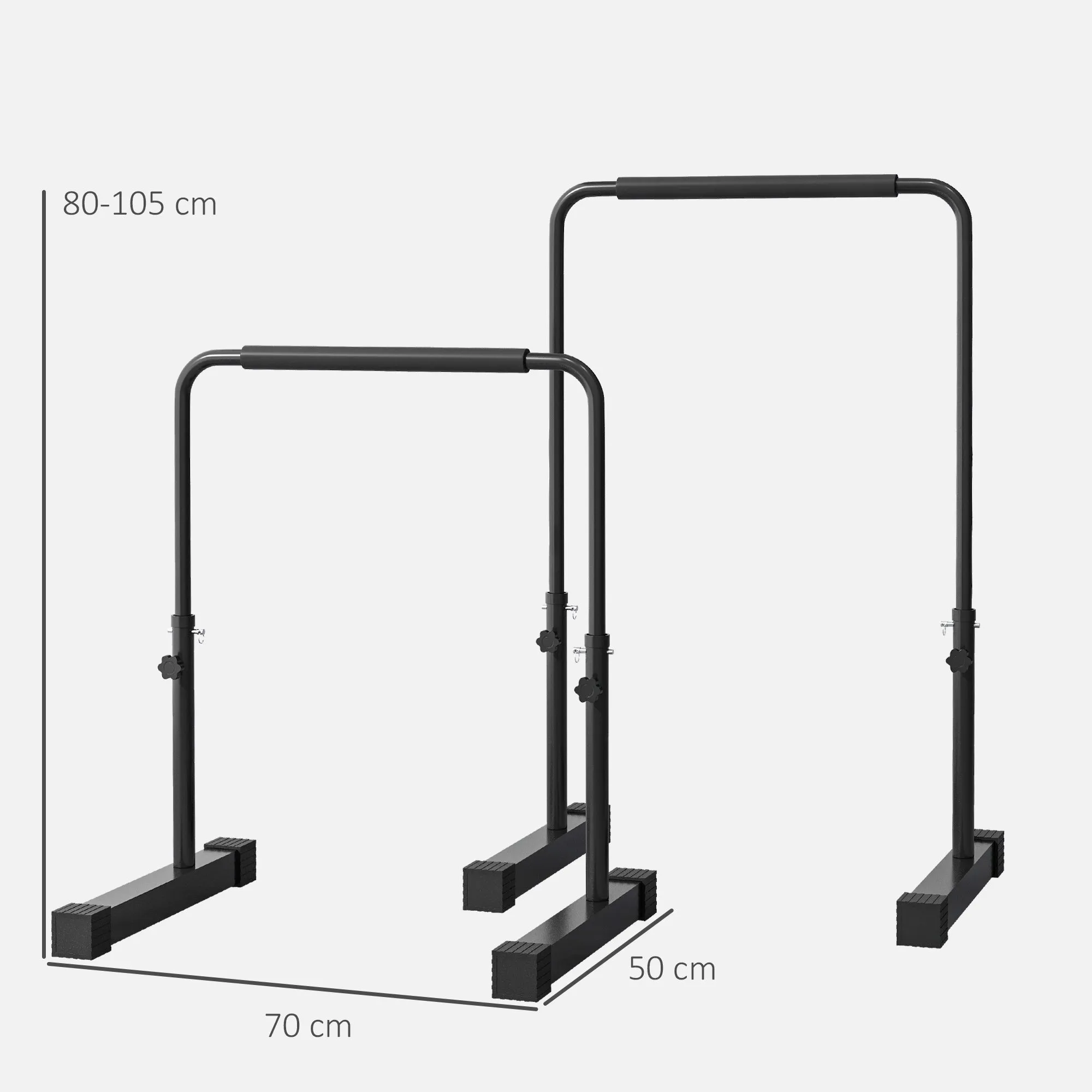 SPORTNOW Set of 2 Dip Bars Adjustable to 4 Heights with Non-Slip Steel Handles, 70x50x80-105 cm, Black - Image 3