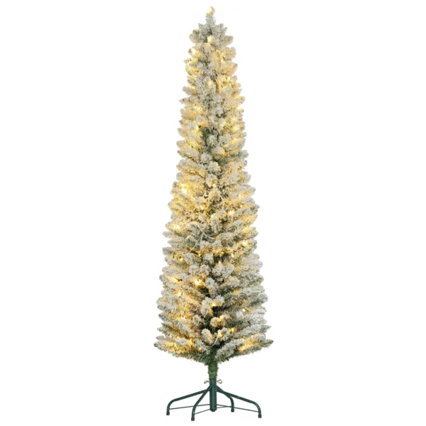 Snowy Christmas Tree with 329 Branches and White LED Lights, in Plastic and Metal, Ø52x180 cm, Green