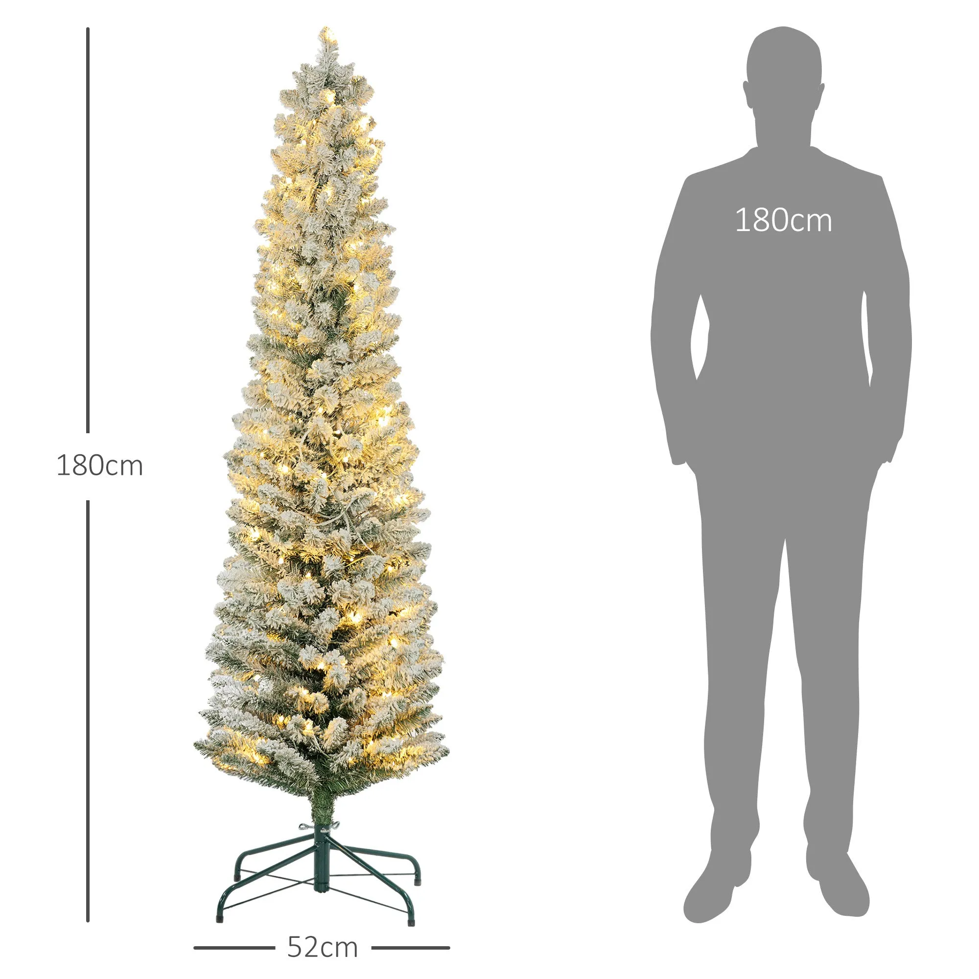 Snowy Christmas Tree with 329 Branches and White LED Lights, in Plastic and Metal, Ø52x180 cm, Green - Image 3