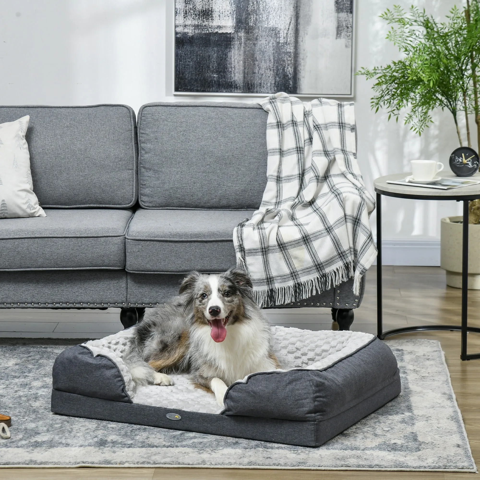 Medium Dog Bed with Removable Washable Cushion, 90x69x21cm, Charcoal Grey - Image 2