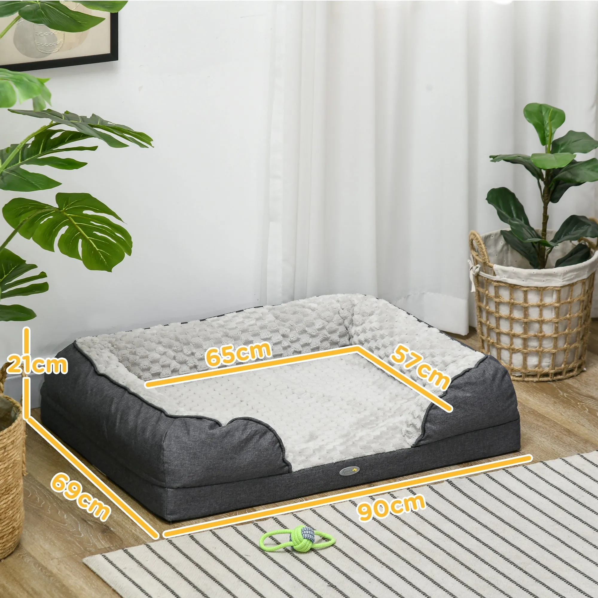 Medium Dog Bed with Removable Washable Cushion, 90x69x21cm, Charcoal Grey - Image 3