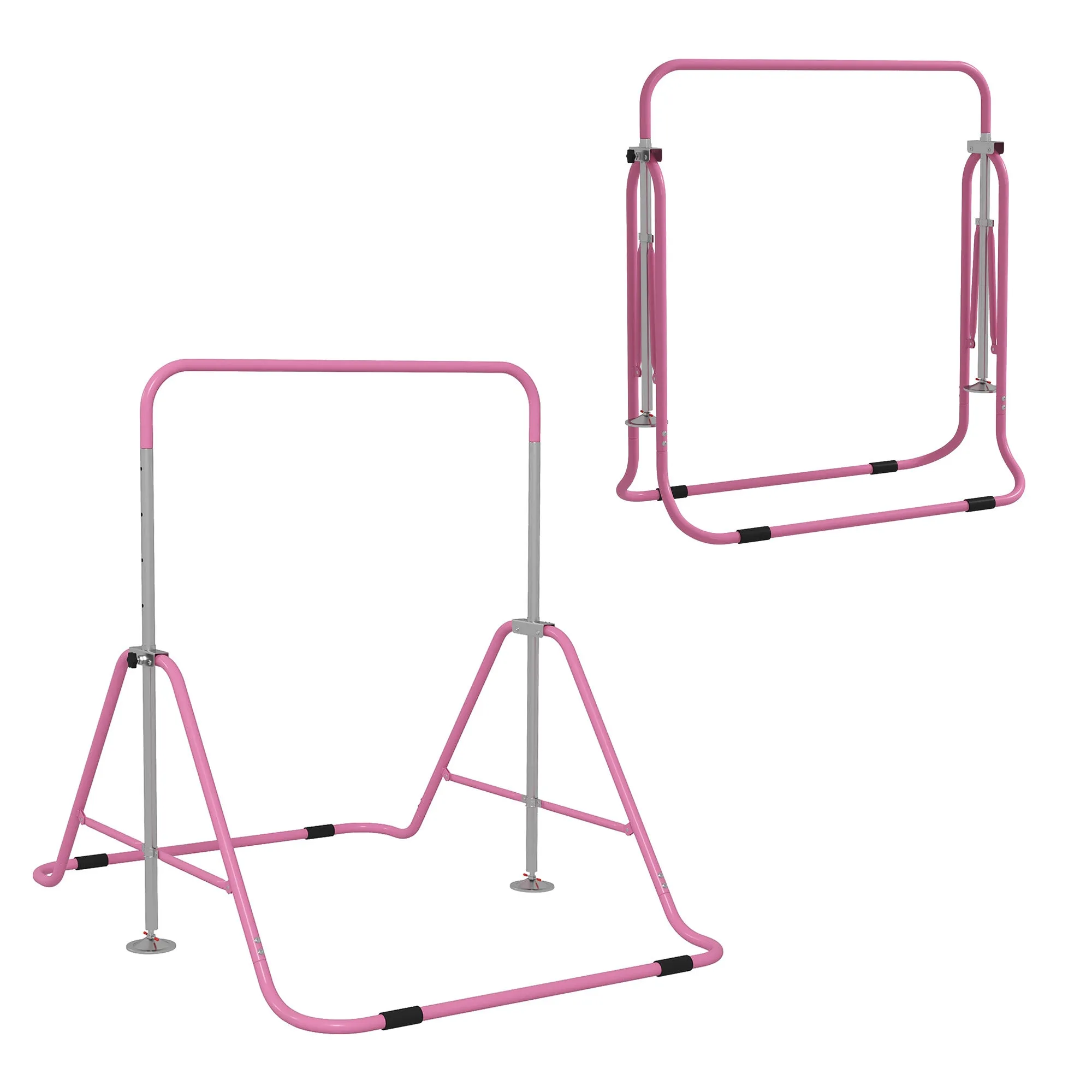 Folding Pull Up Bar for Children 3-8 Years with Adjustable Heights in Steel, 154x106.2x88.5-128.5cm, Pink