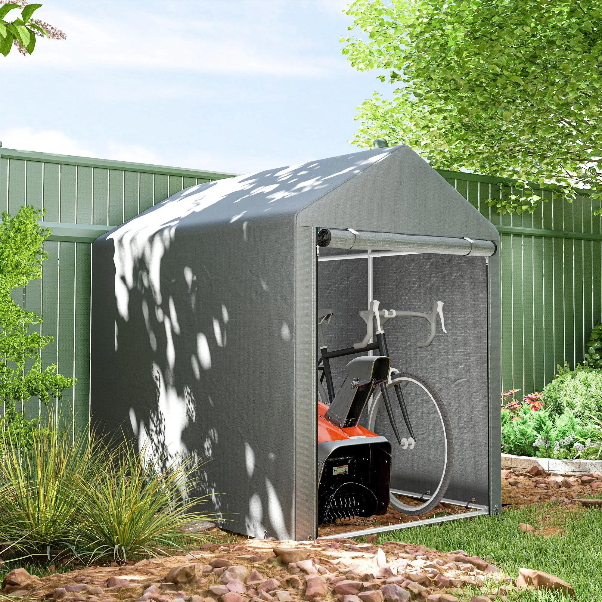 Tool Shed Garage Tent with UV Cover and Metal Frame, 120x179x165cm, Light Grey - Image 2