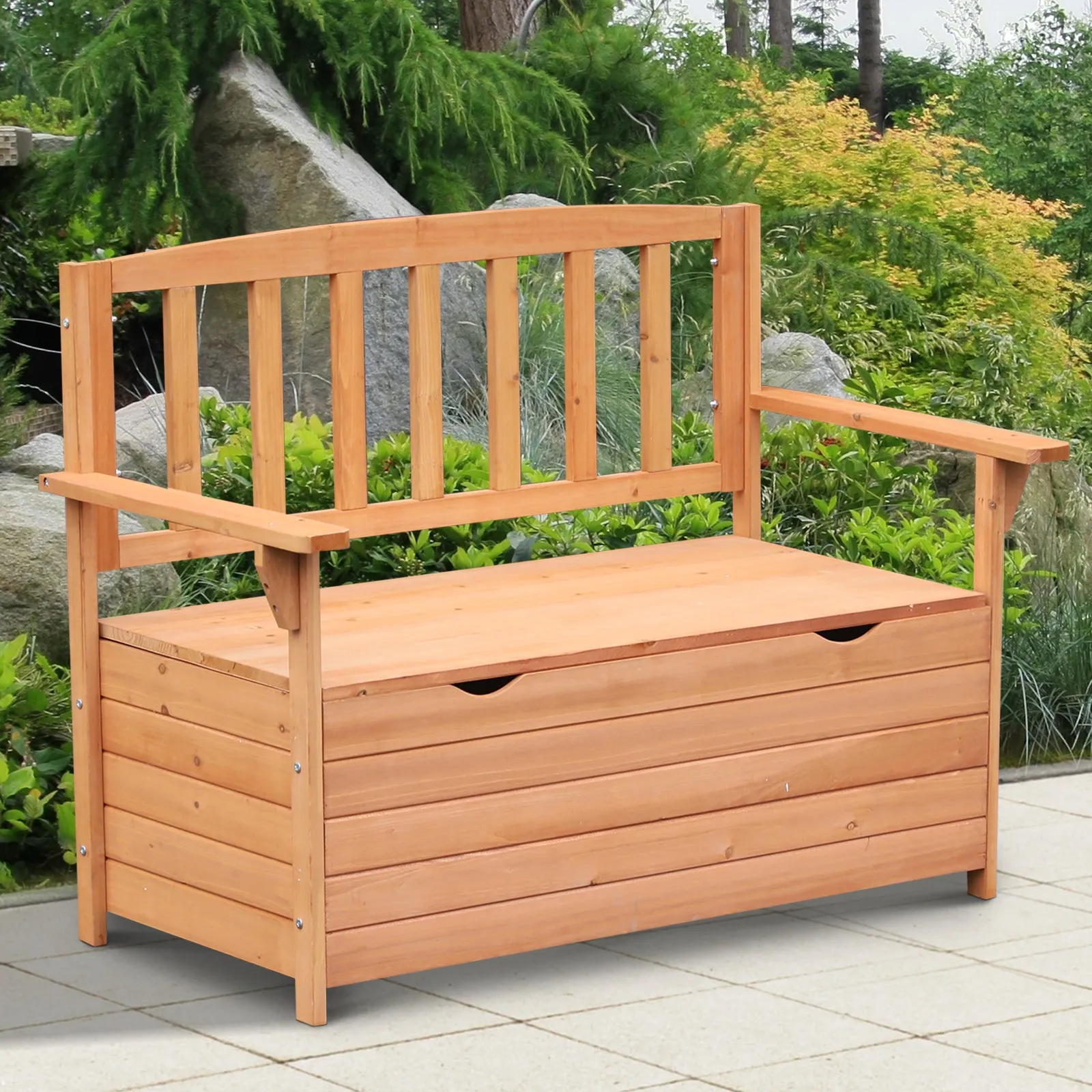 2 Seater Garden Bench with Storage Compartment Wood 112x58x84cm - Image 2