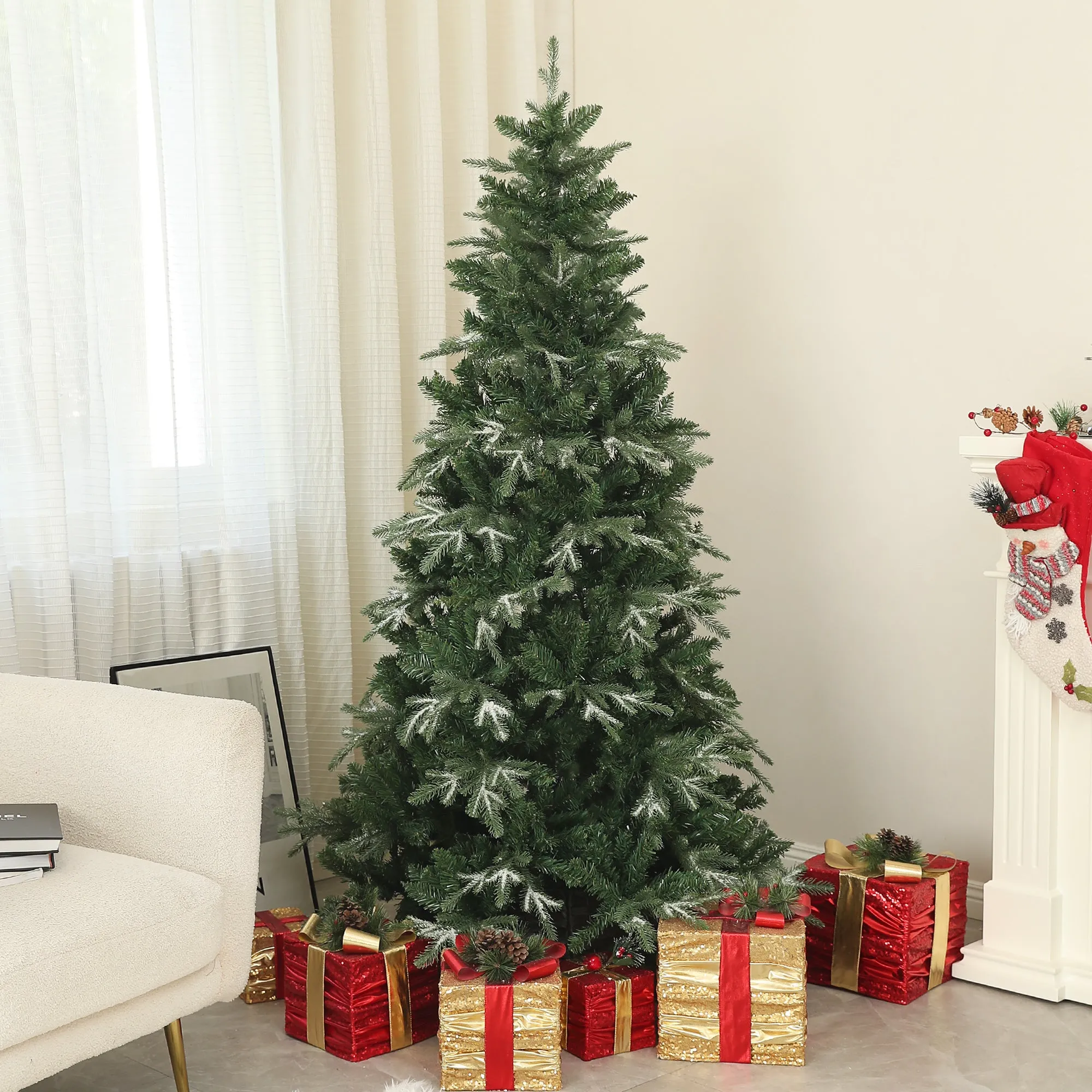 Snowy Christmas Tree with 850 Branches and Sectional Design, in Plastic and Steel, Ø110x180 cm, Green - Image 2
