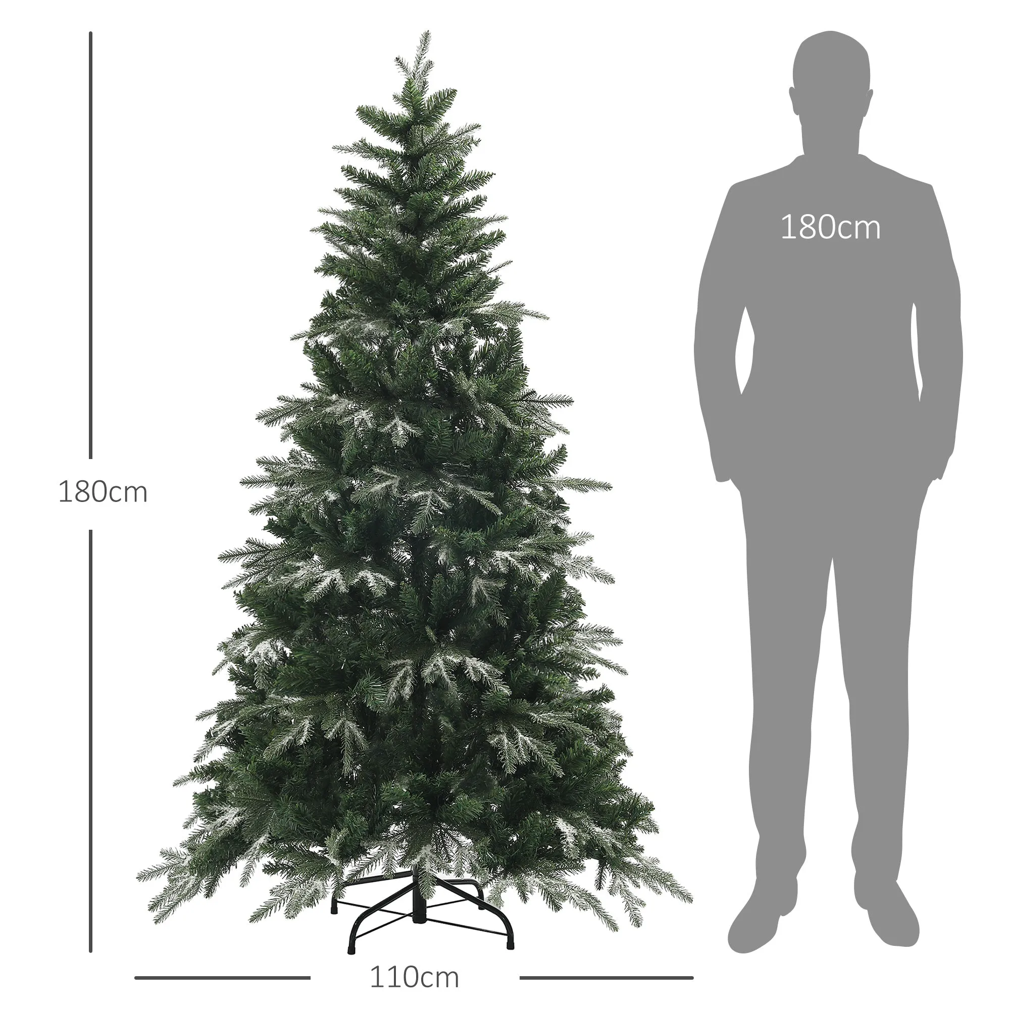 Snowy Christmas Tree with 850 Branches and Sectional Design, in Plastic and Steel, Ø110x180 cm, Green - Image 3