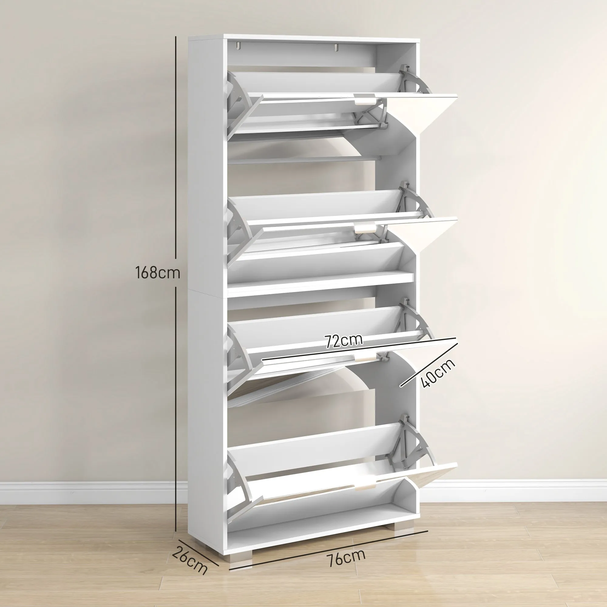 Space-Saving Slim Shoe Rack with Mirror and 4 Drawers for 24 Pairs of Shoes, 76x26x178cm, White - Image 3