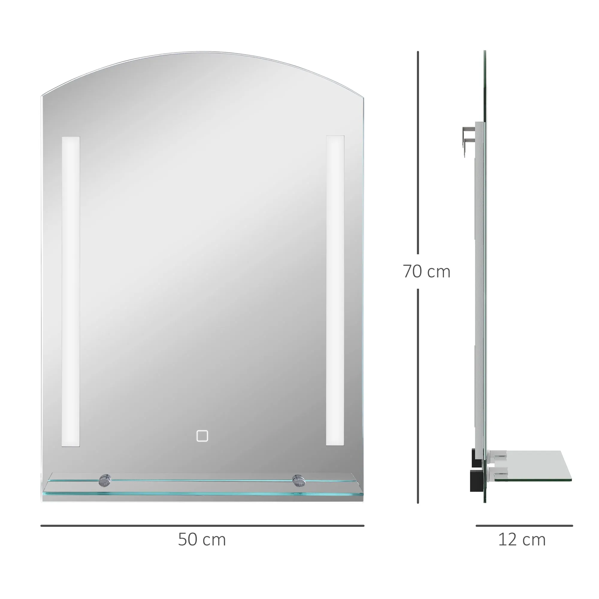 Bathroom Mirror with 3-Color Adjustable LED Light and Glass Shelf, 50x12x70 cm, Silver - Image 3