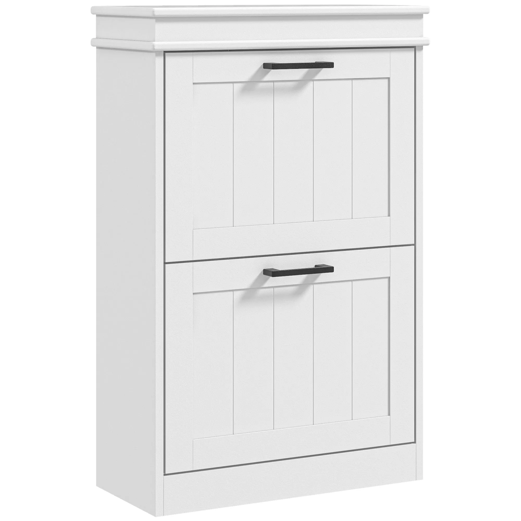 Modern Shoe Rack with 2 Tilting Drawers for 10 Pairs of Shoes and Adjustable Shelf, 54x24x82.5cm, White