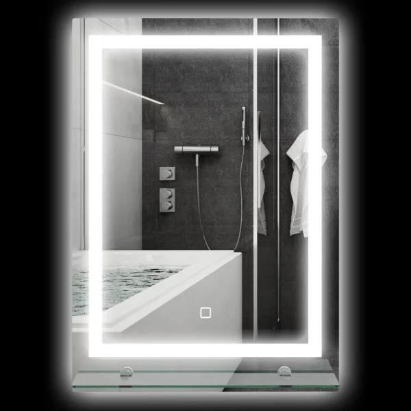 3 Color Adjustable LED Light Bathroom Mirror with Glass Shelf, 50x12x70cm, Silver
