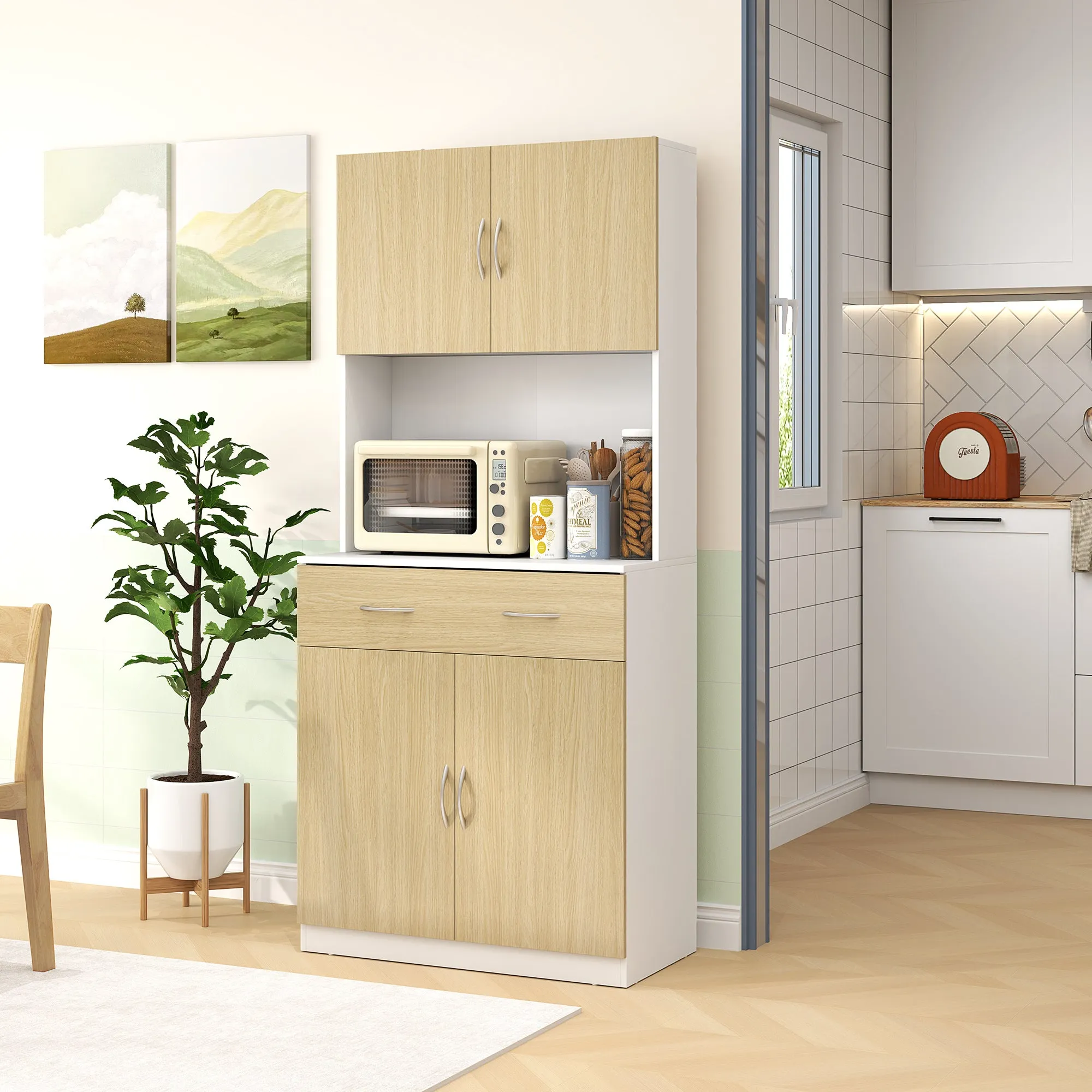 Kitchen Sideboard with 2-Door Cabinets and Drawer, 80x40x180cm, Wood Color - Image 2