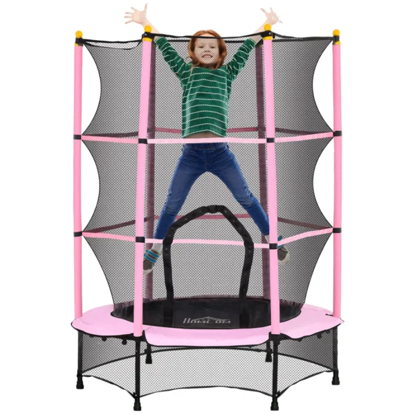 Children's Trampoline with Safety Net and Padded Poles Ages 3-10 Years, Ø140 x 190 cm, Pink