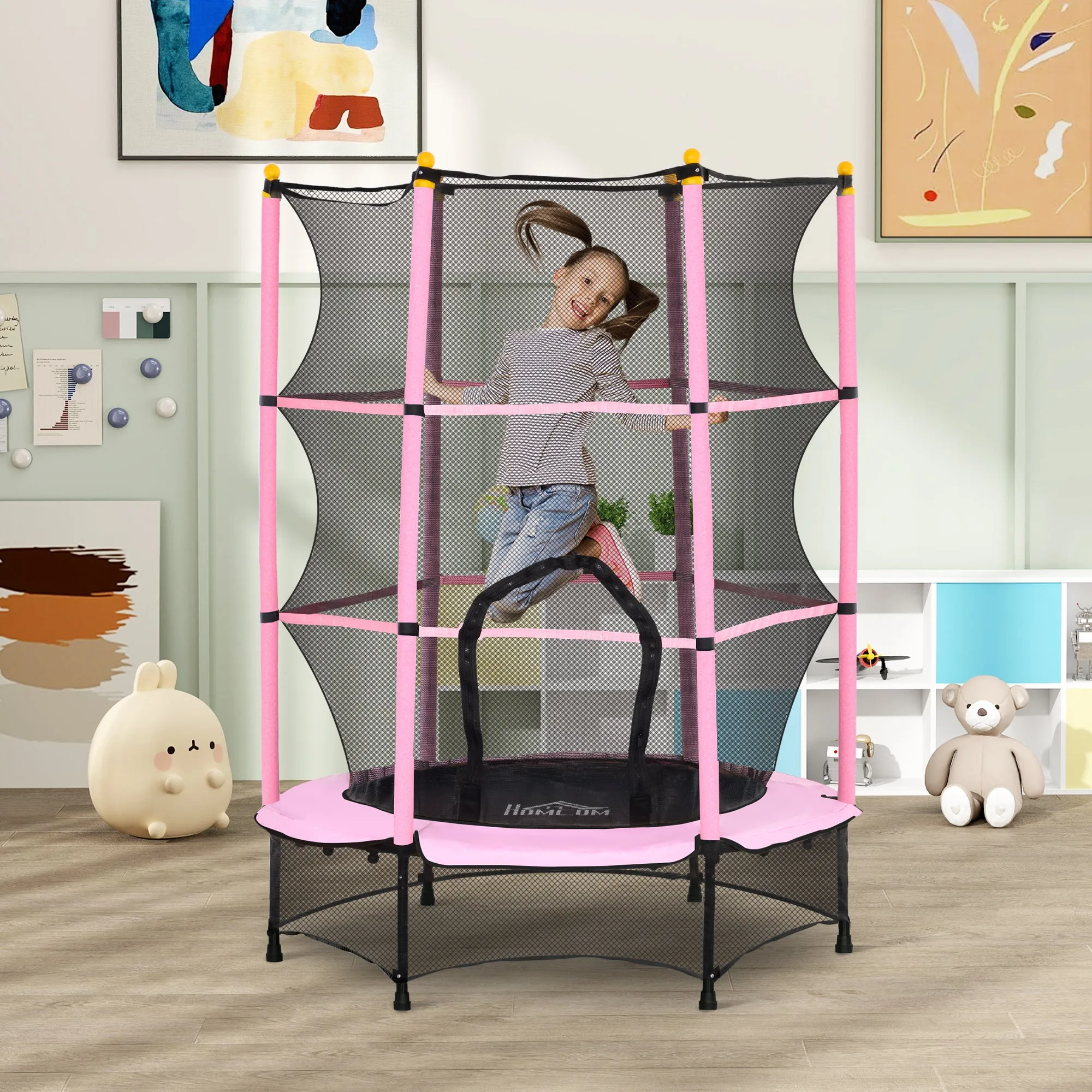 Children's Trampoline with Safety Net and Padded Poles Ages 3-10 Years, Ø140 x 190 cm, Pink - Image 2