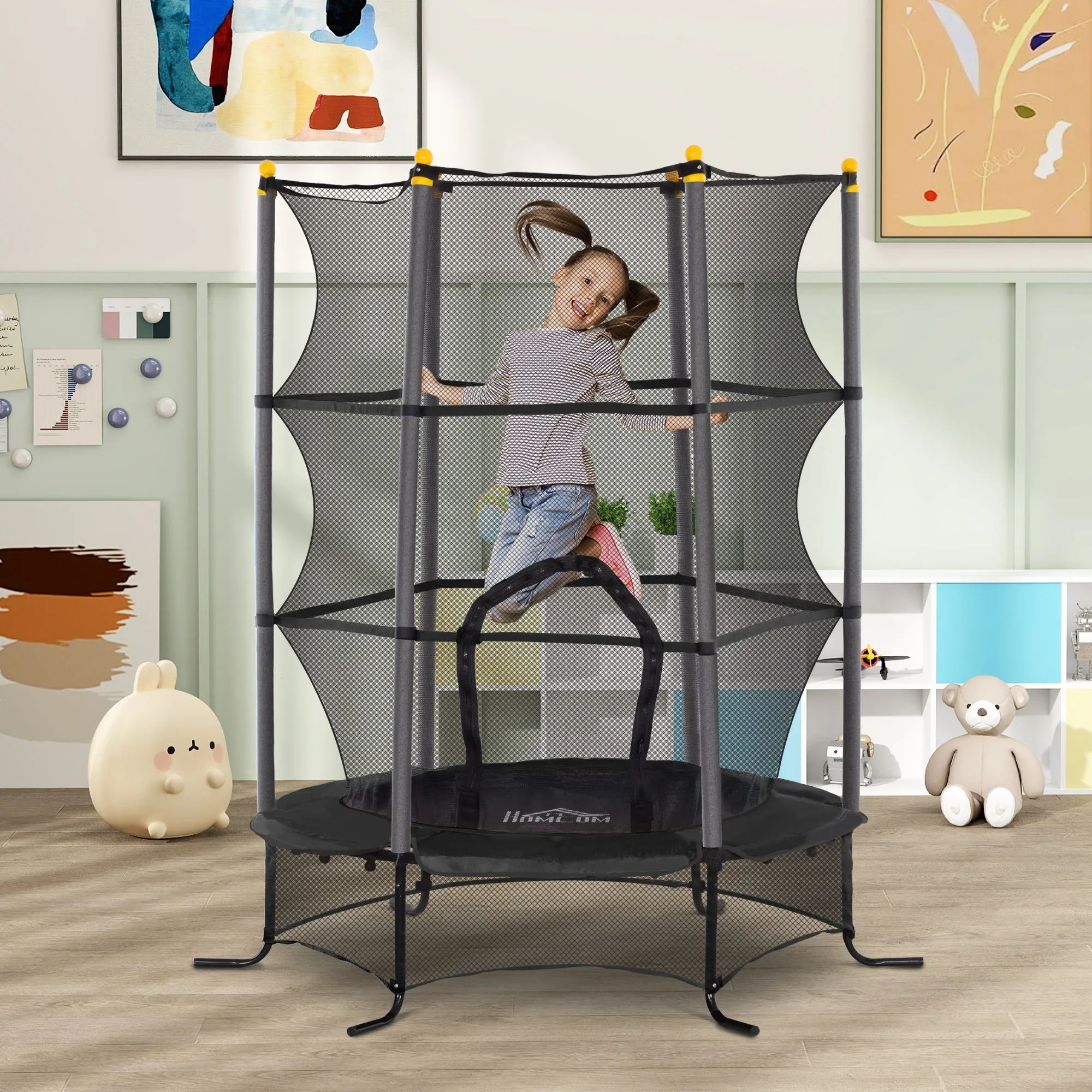 Children's Trampoline Ø1.6x1.9 m with Safety Net and Padded Poles, Ages 3-10 Years, Black - Image 2