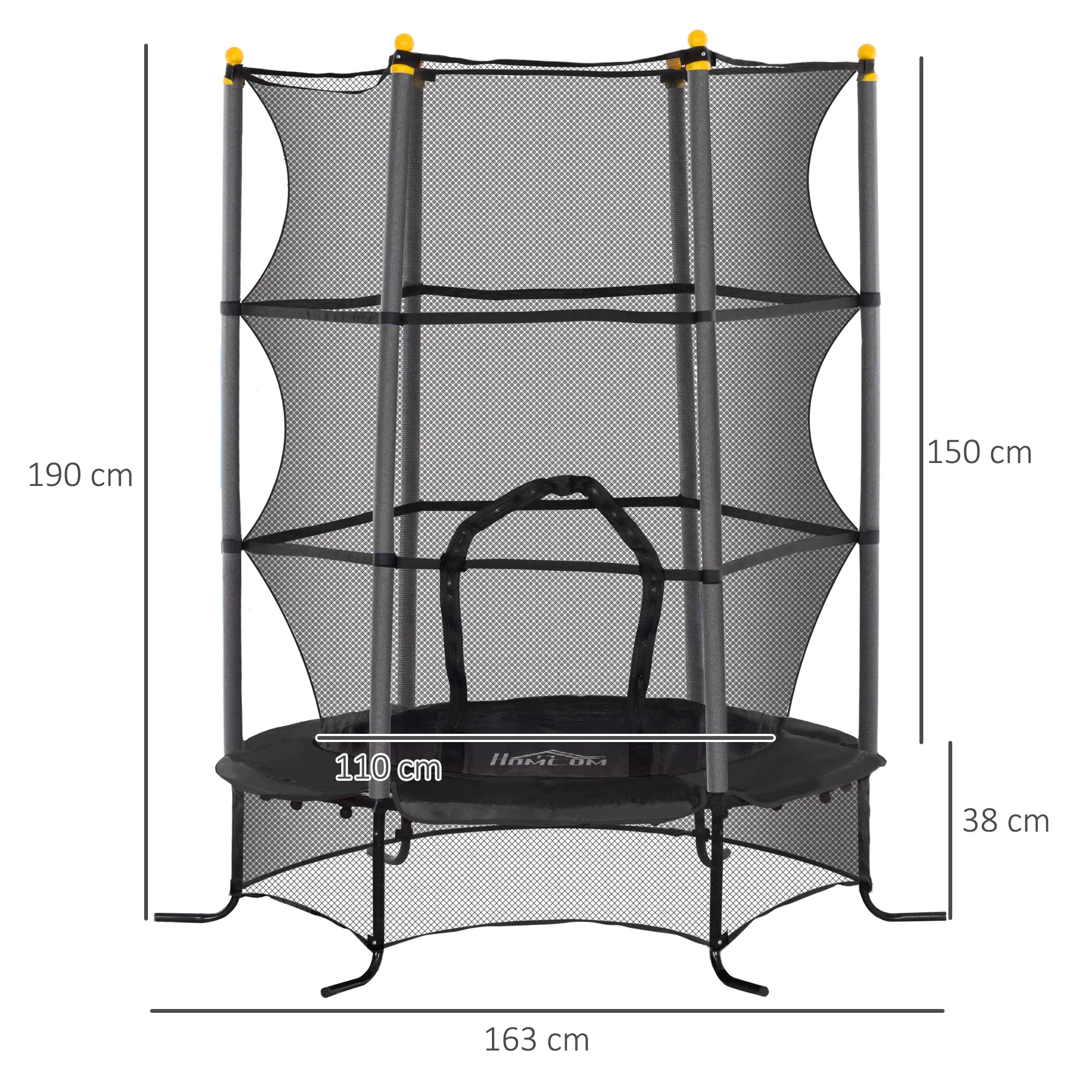 Children's Trampoline Ø1.6x1.9 m with Safety Net and Padded Poles, Ages 3-10 Years, Black - Image 3