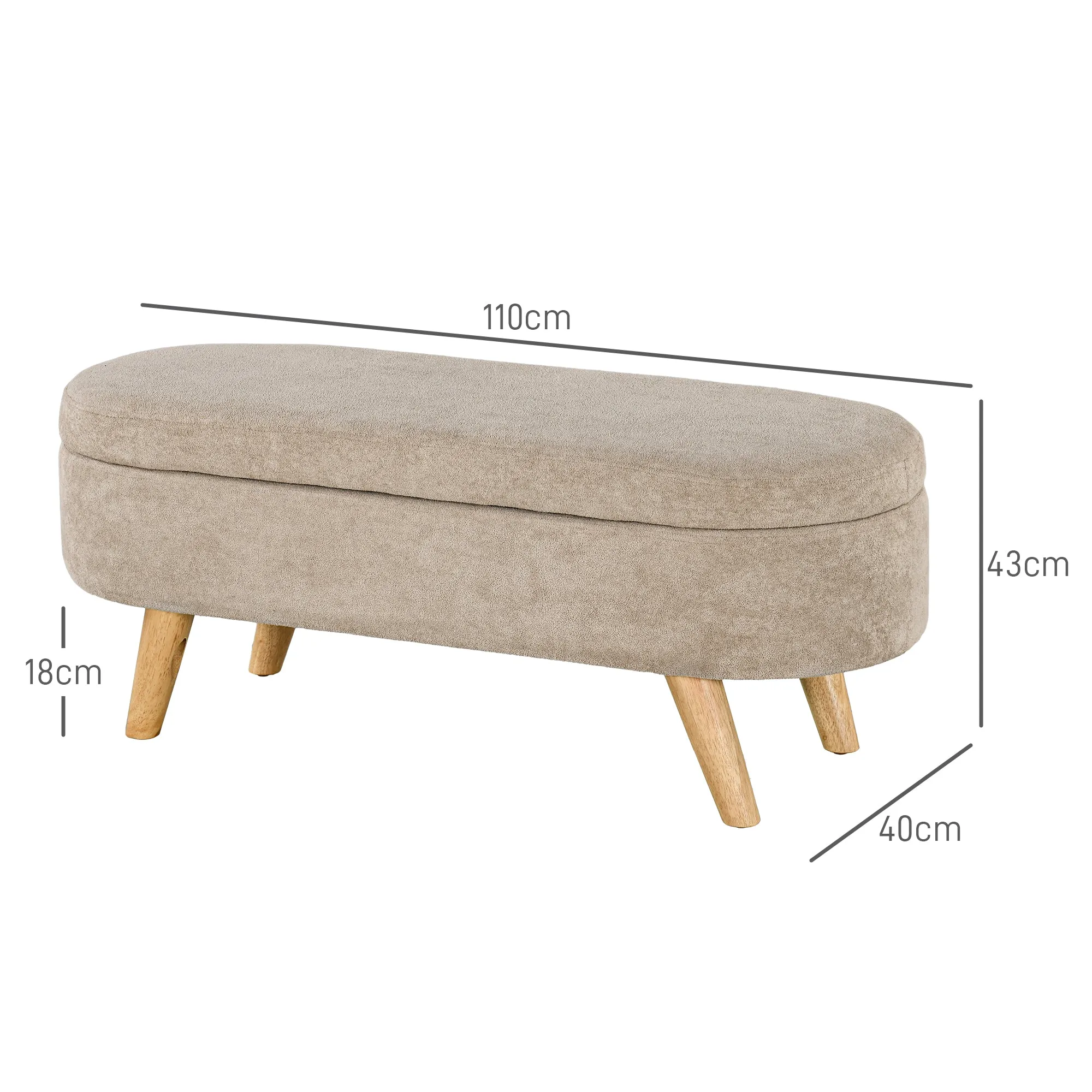 Padded Bed End Bench with Retractable Storage Space, in Wood and Polyester, 110x40x43 cm, Beige - Image 3