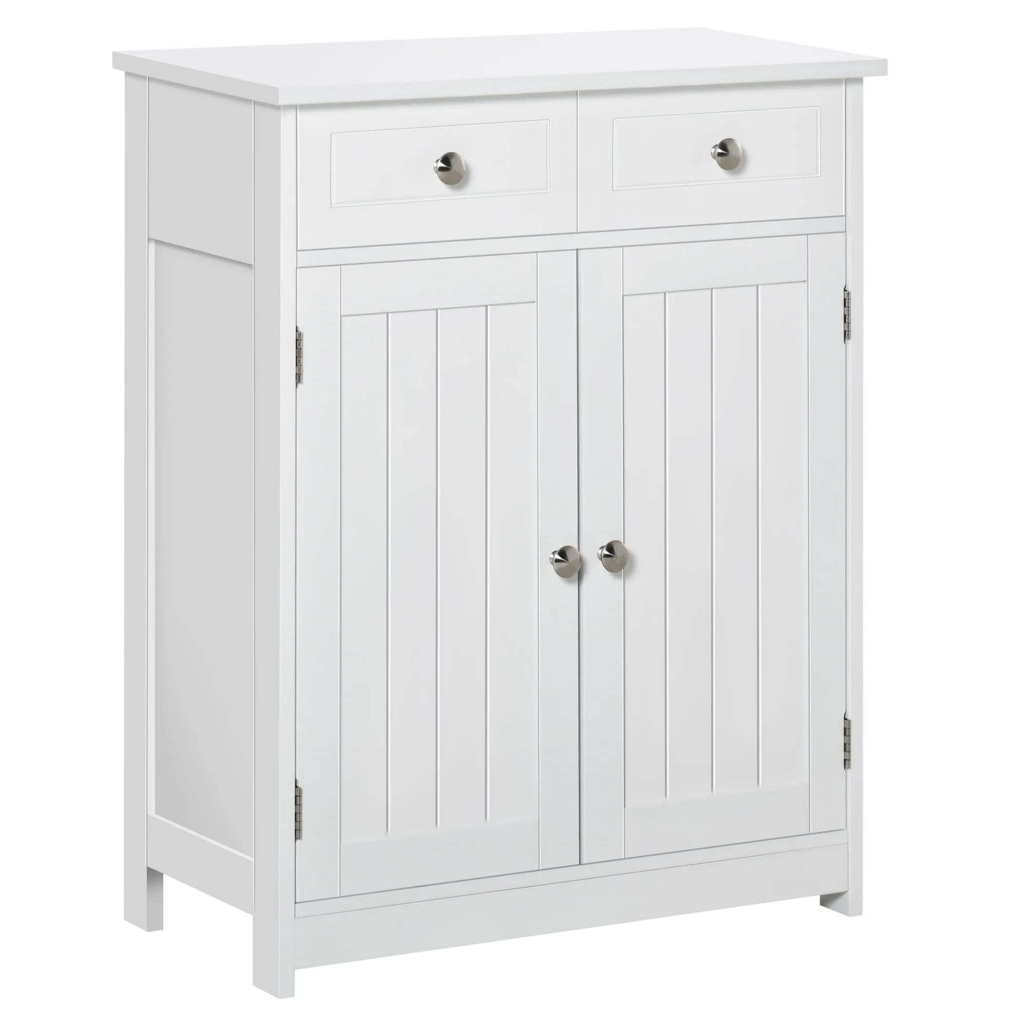 2-Door Bathroom Cabinet with Adjustable Shelf and 2 Wooden Drawers, 60x30x75 cm, White