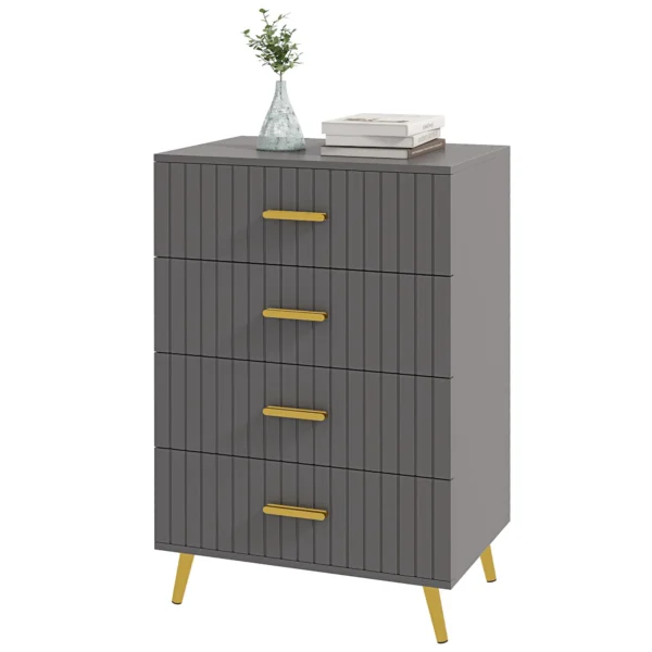 Modern 4 Drawer Chest of Drawers in Wood and Aluminum, 60x40x90 cm, Gold and Dark Grey