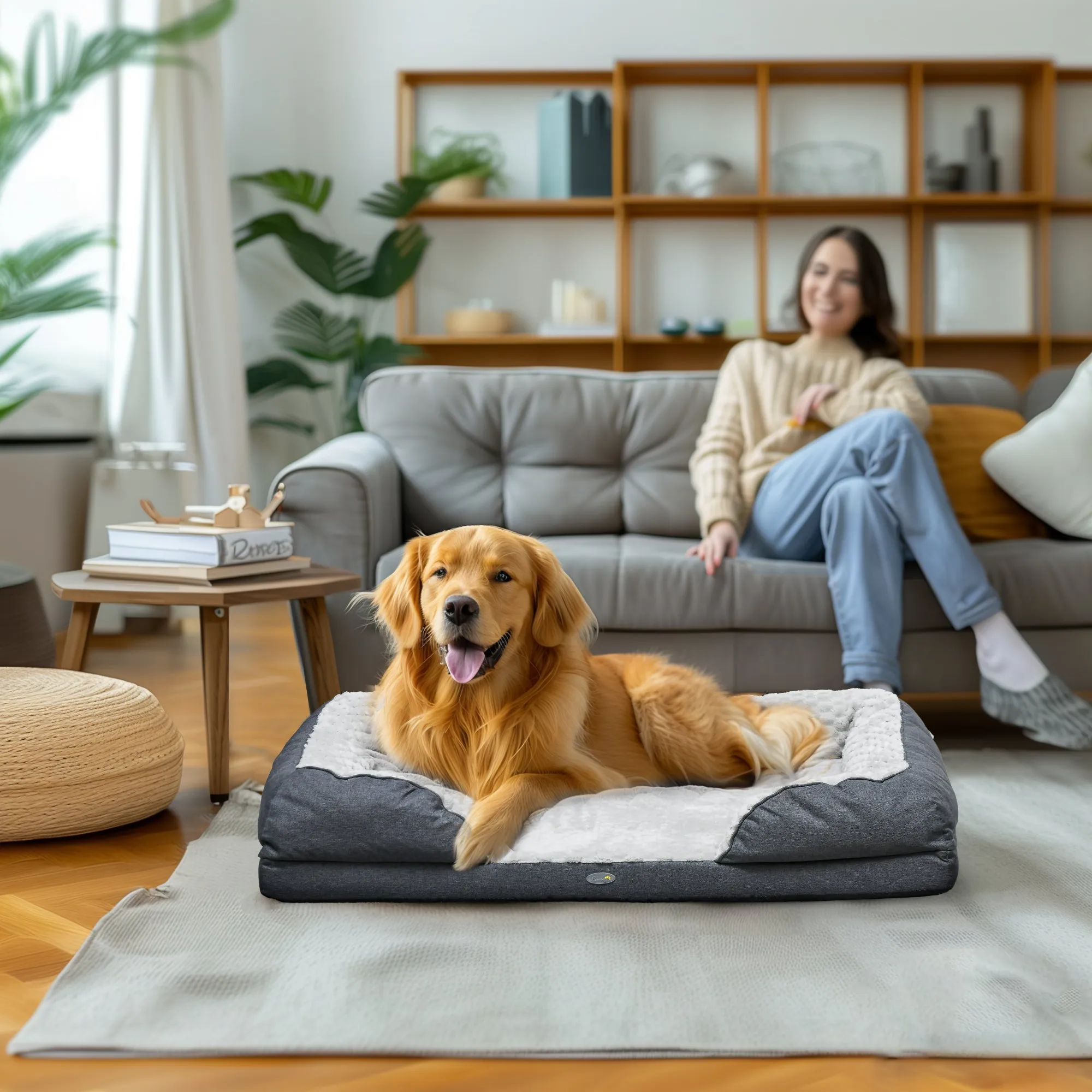 Large Dog Bed with Removable and Washable Cushion, 120 x 80 x 22 cm, Charcoal Grey - Image 3