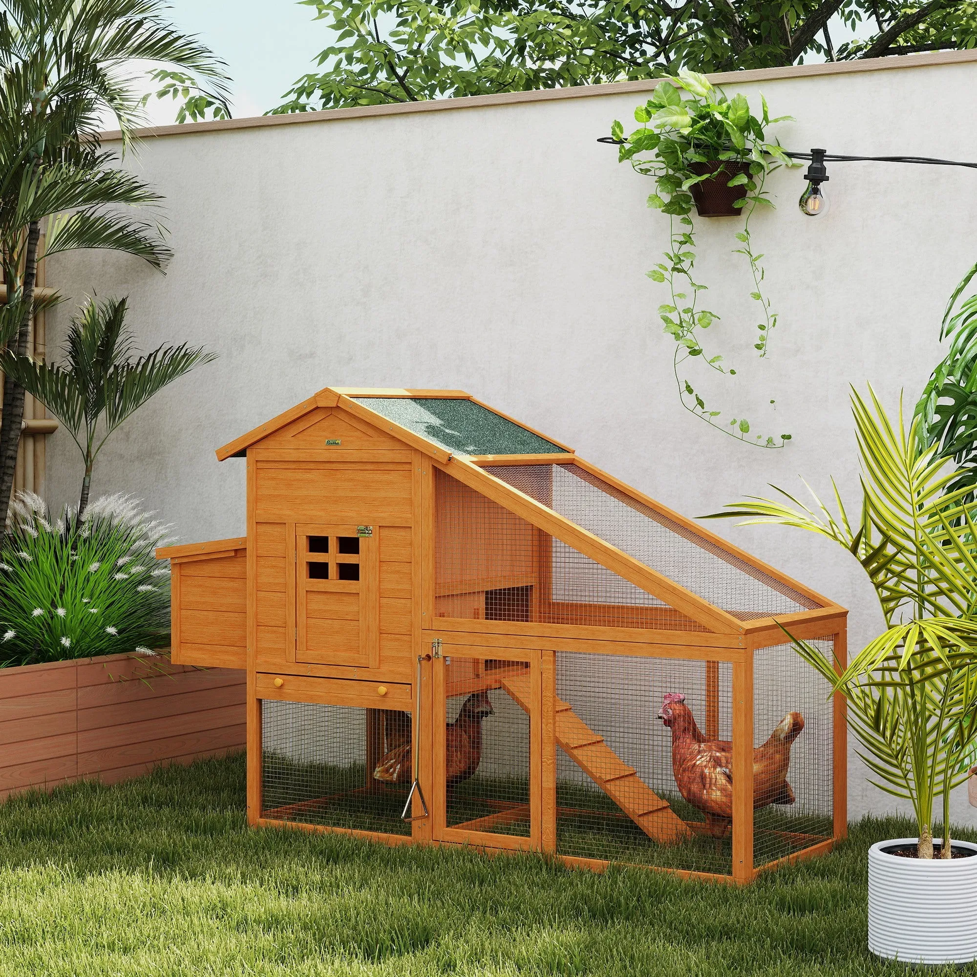 Garden Chicken Coop for 1-2 Chickens with Brooding Area, House and Open Space, Made of Wood and Metal, 179x67x115 cm - Image 2