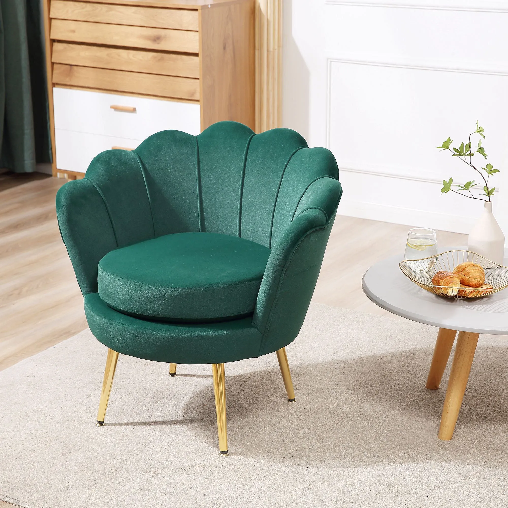 Vintage Design Velvet Armchair, High Back Bedroom Chair 76x67x74cm, Green - Image 2
