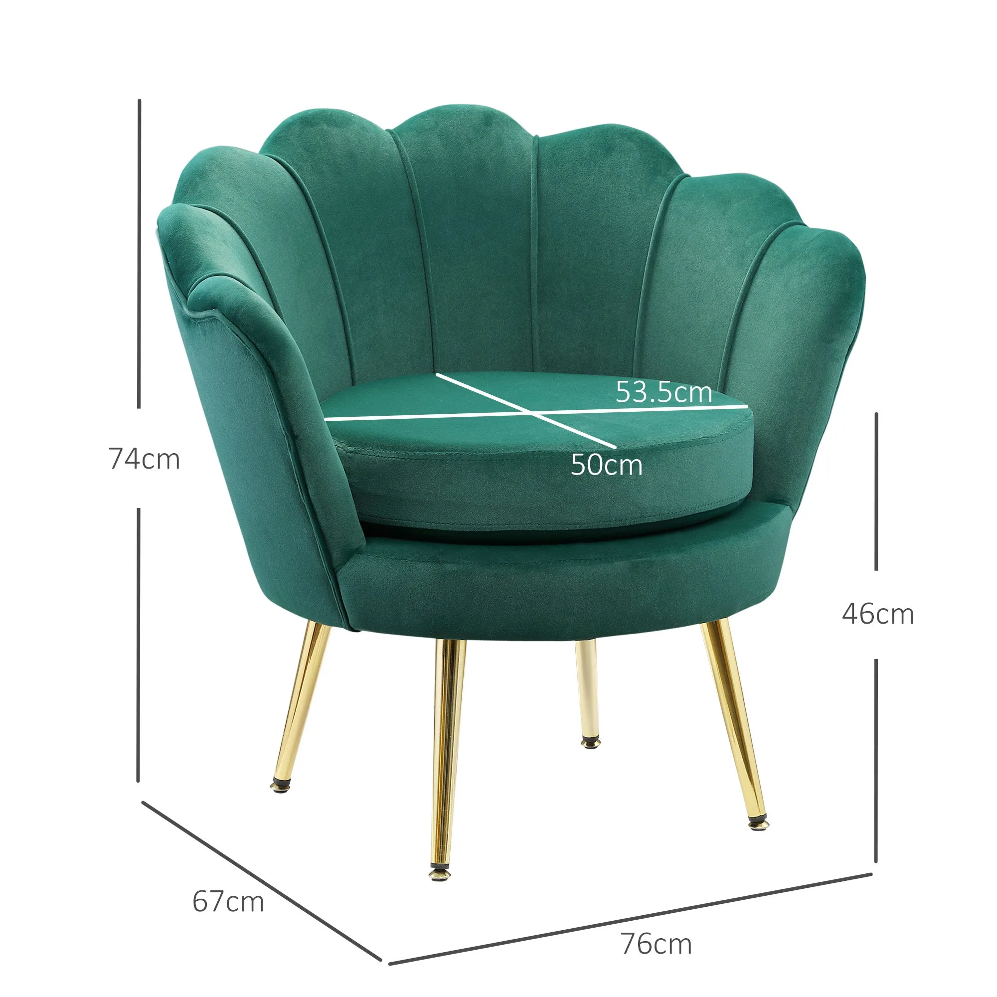 Vintage Design Velvet Armchair, High Back Bedroom Chair 76x67x74cm, Green - Image 3