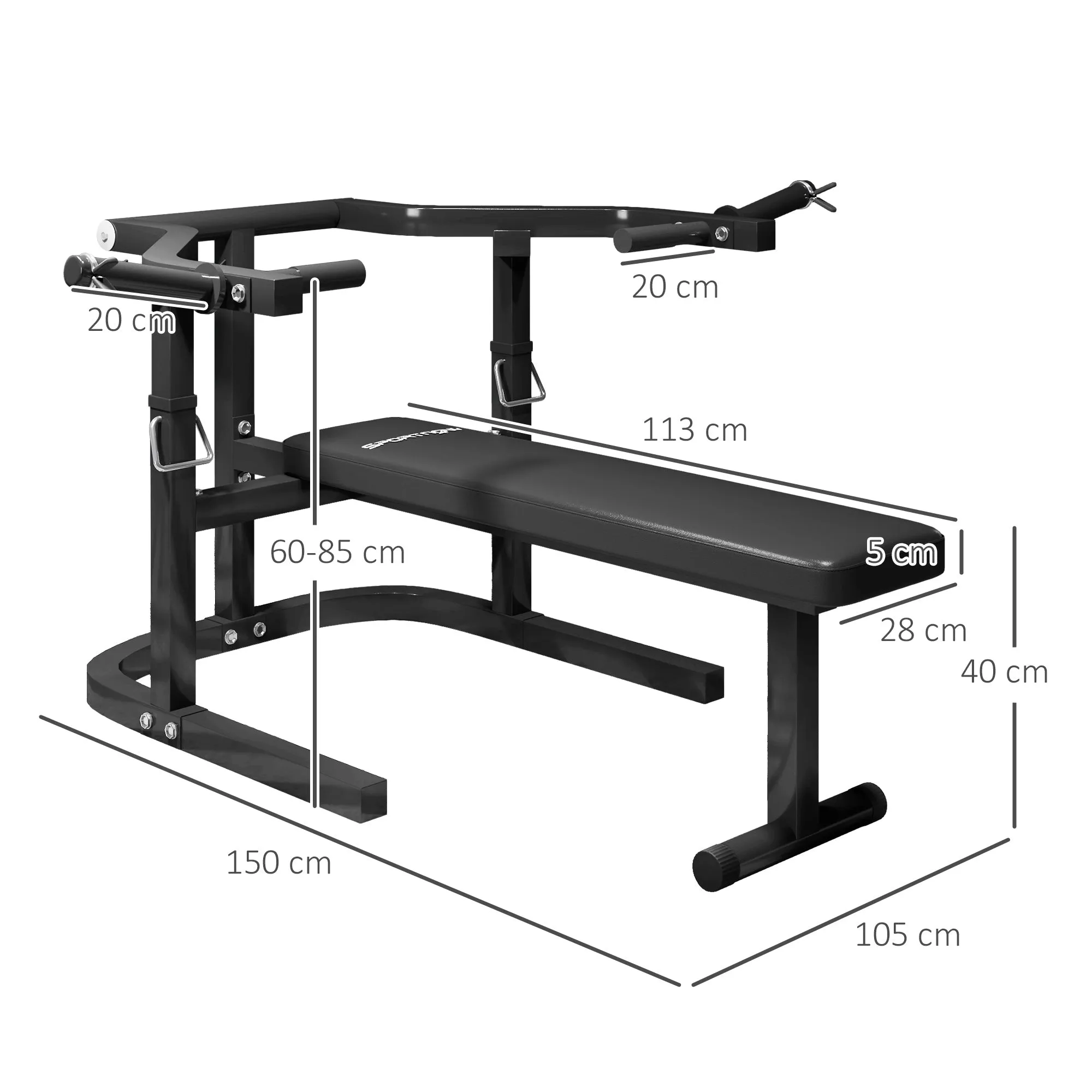Adjustable Height Steel Chest Machine, 150x150x60-85 cm, Black - Image 3