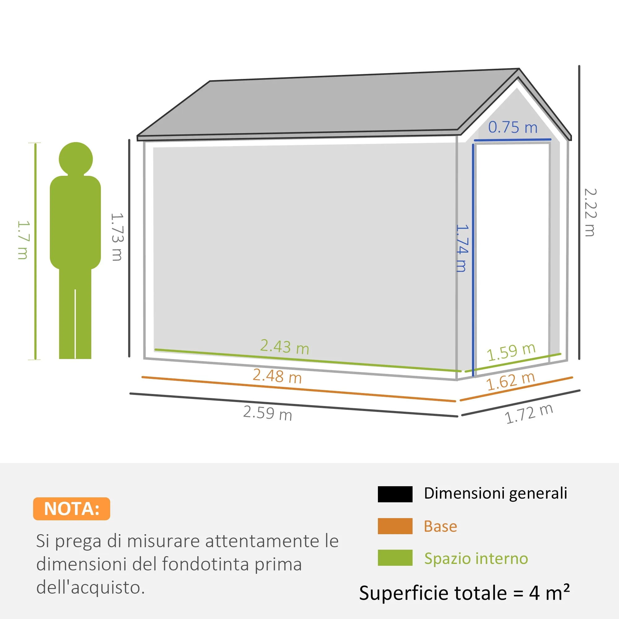 Garden Shed Tool Storage in Galvanized Steel and PP with Window, 259x172x222 cm, Grey and White - Image 3