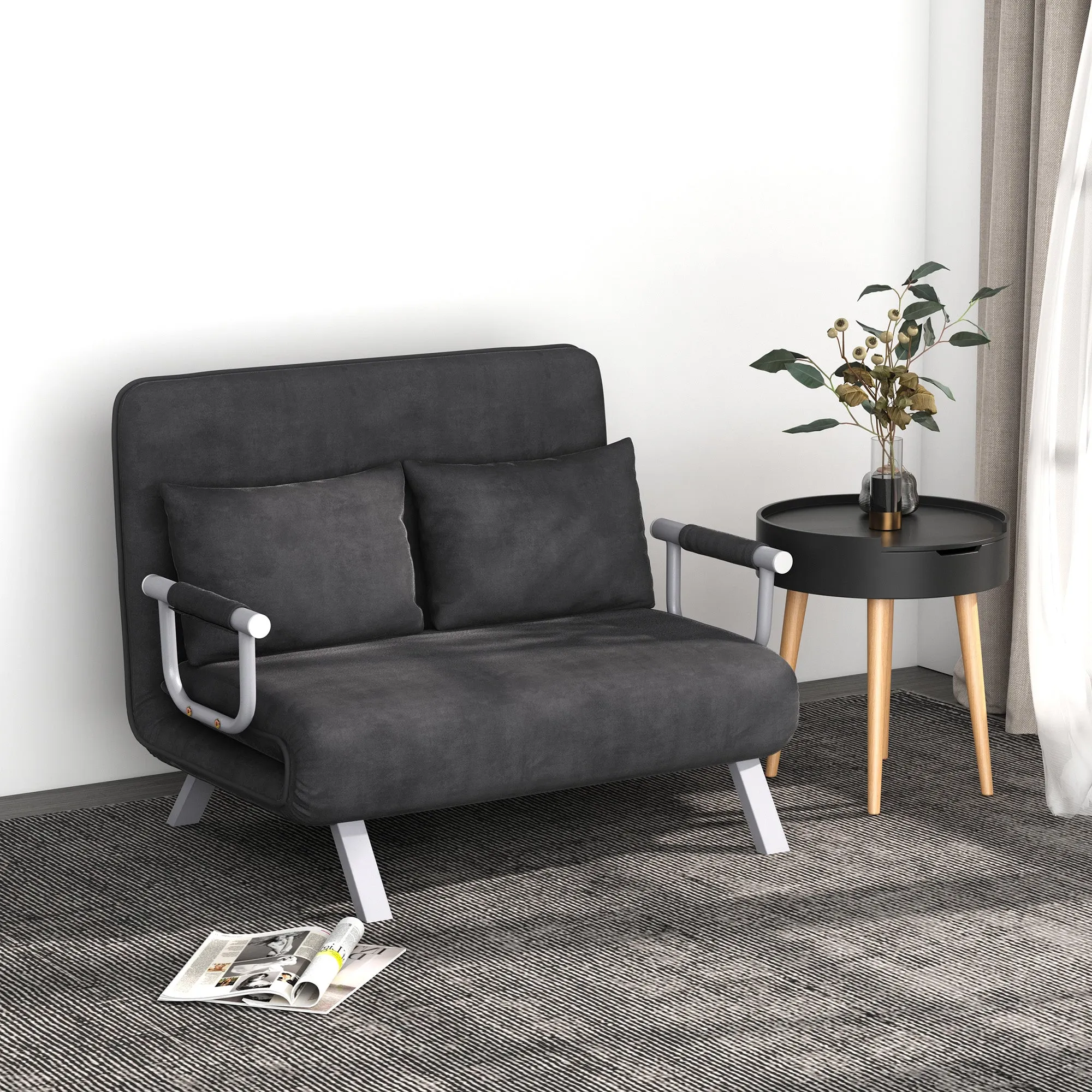 2 Seater Sofa Bed in Faux Leather and Steel with 5-Position Adjustable Seat, 105x80x78 cm, Grey - Image 2