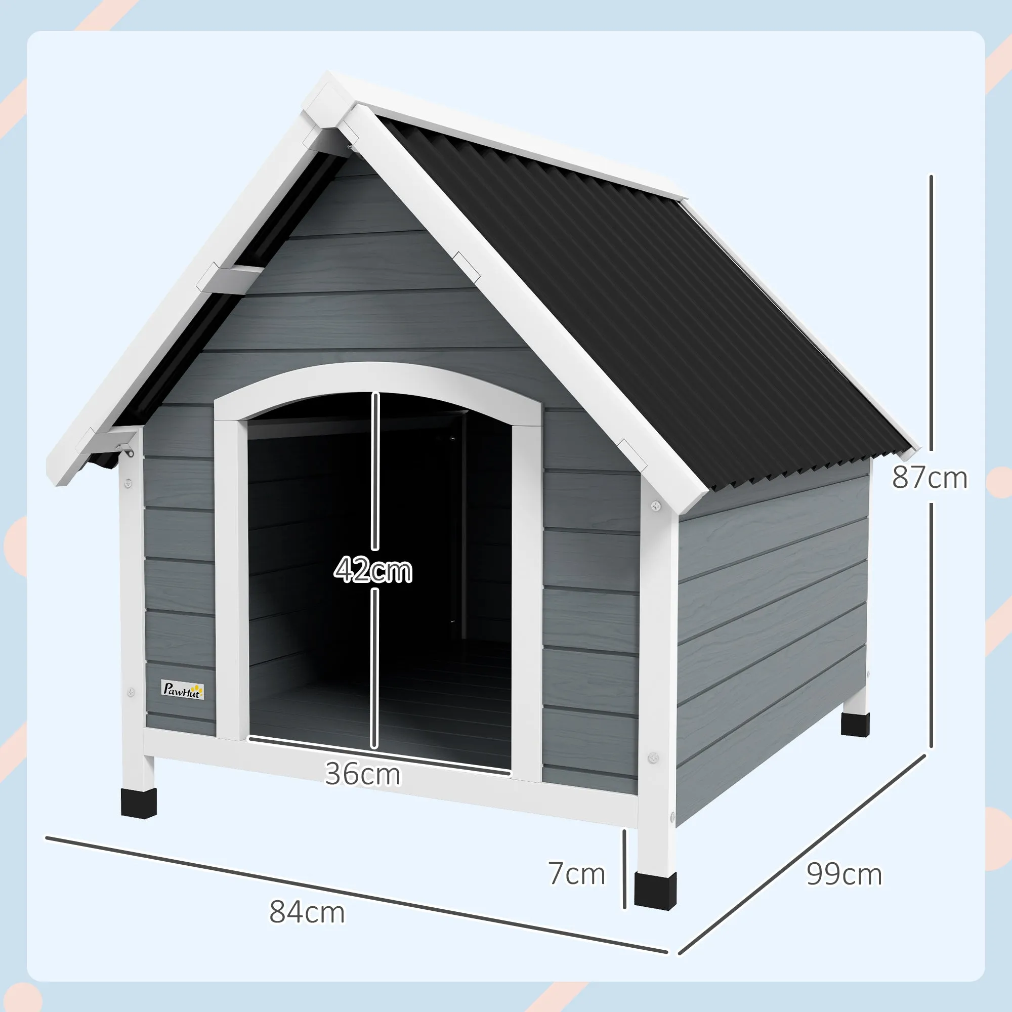 Outdoor Wooden Dog House, Large Dog House with Removable Floor, 84x99x87cm, Grey - Image 3