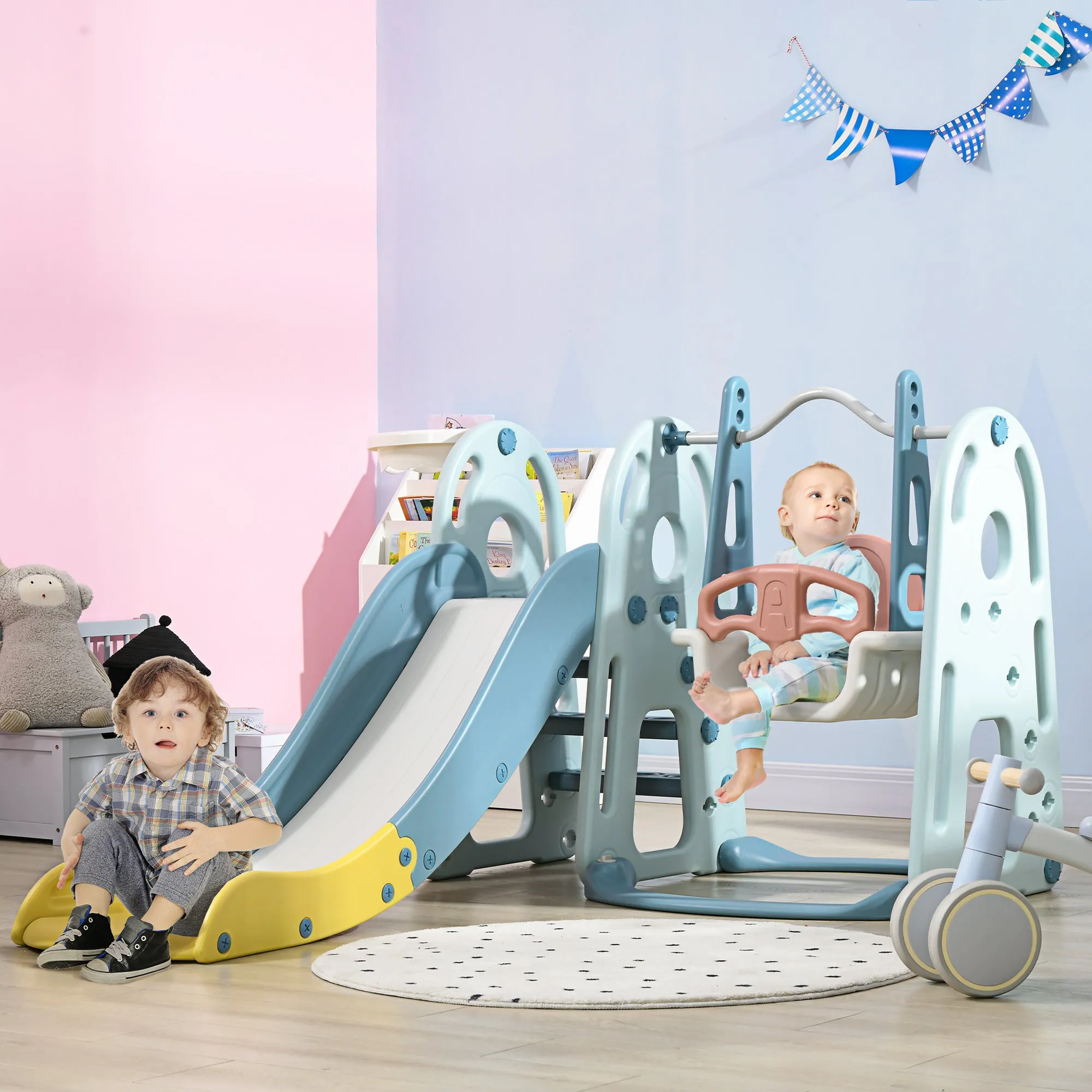 Play Set for 5 Years Max with Children's Swing, Children's Slide, Basketball Hoop and Ladder, in HDPE and PP - Image 2