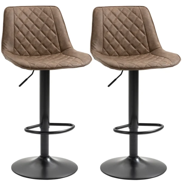 Set of 2 Bar Stools with Adjustable Height and Swivel, Faux Leather Cover, Dark Brown