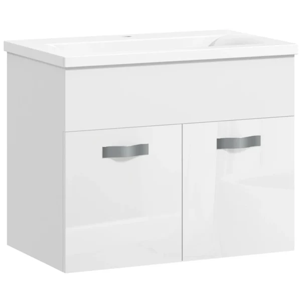 Wall-hung Bathroom Cabinet with Sink, 2-Door Cabinet with Soft-Close Hinges, 61x40x50cm, Glossy White