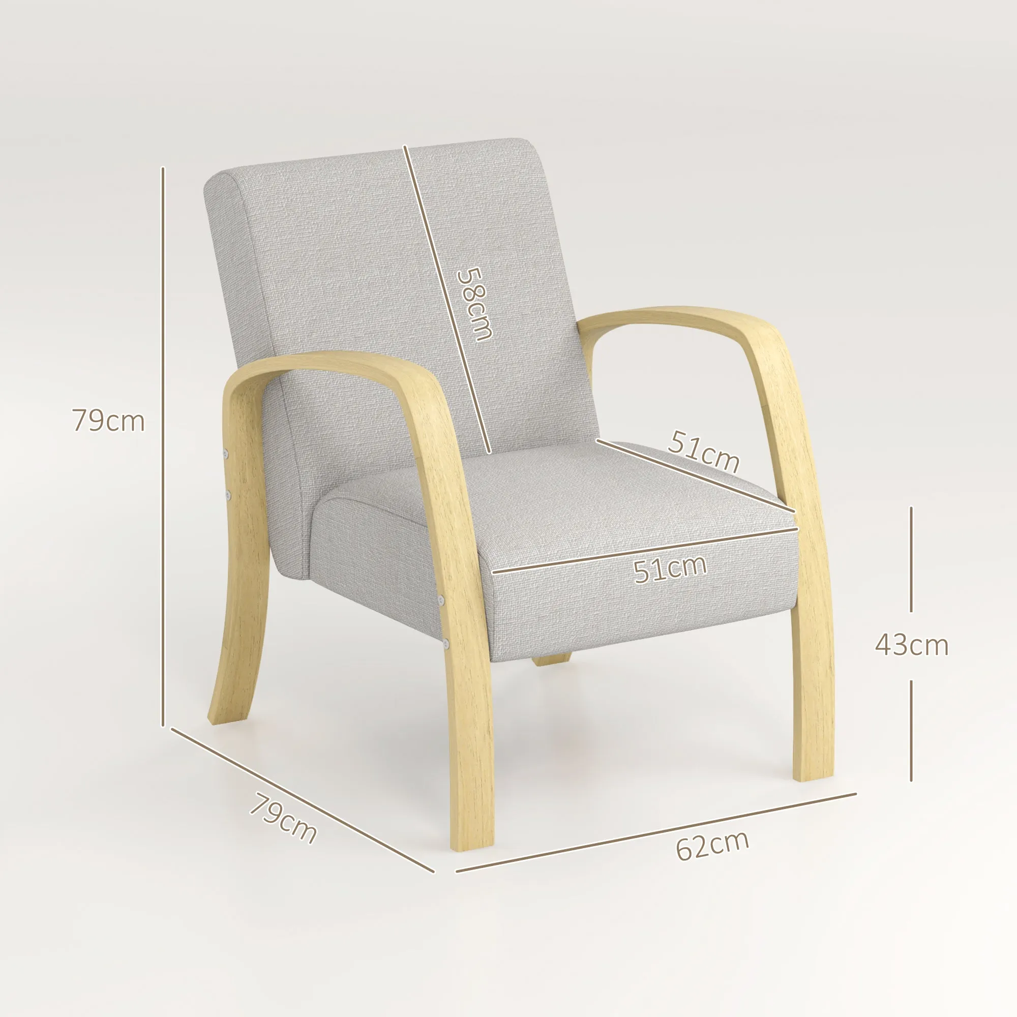 Modern Scandinavian Style Upholstered Fabric and Birch Wood Armchair, Grey - Image 3
