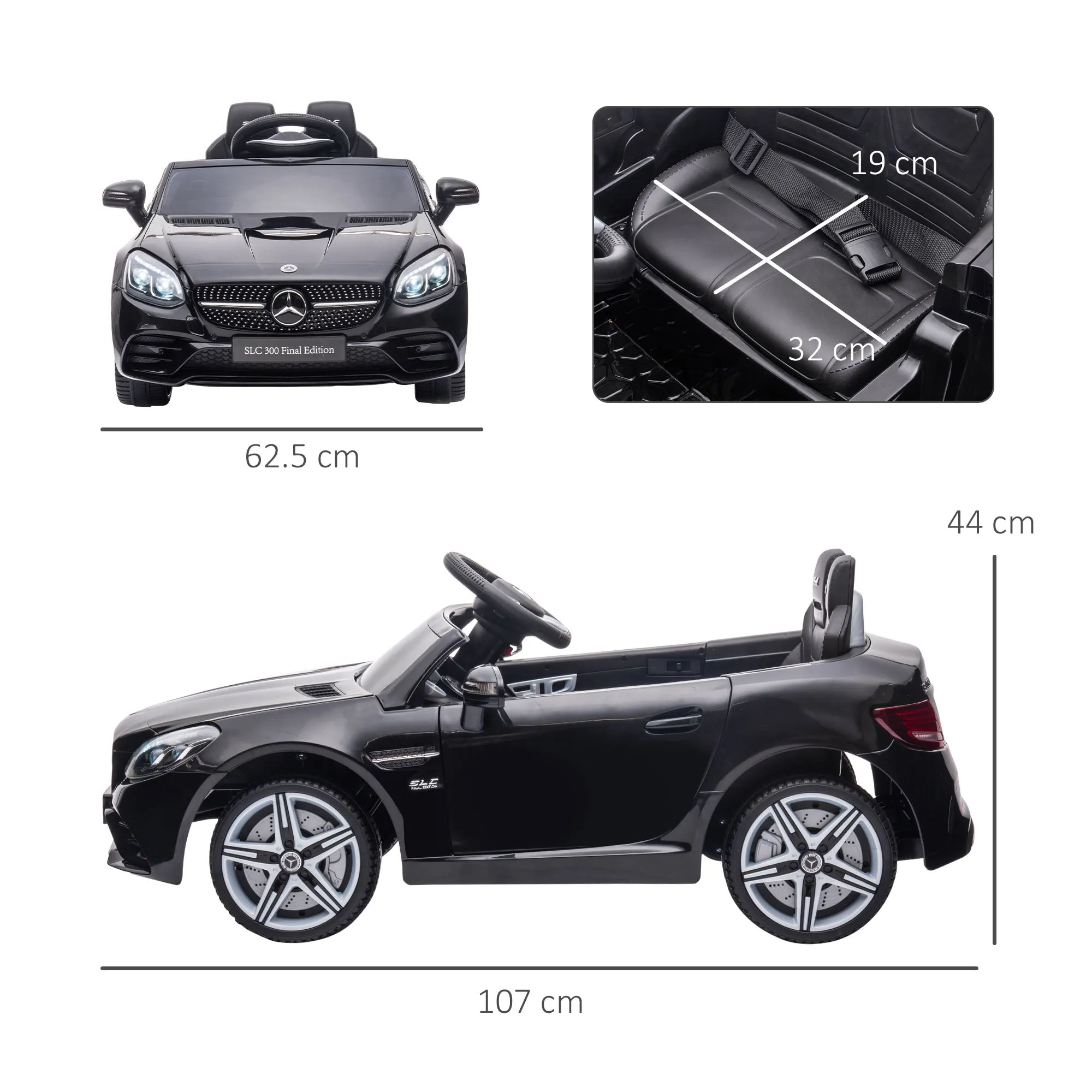 Electric Car for Children Licensed Mercedes SLC 300 with Remote Control, in PP and Metal, 107x62. 5x44 cm, Black - Image 3