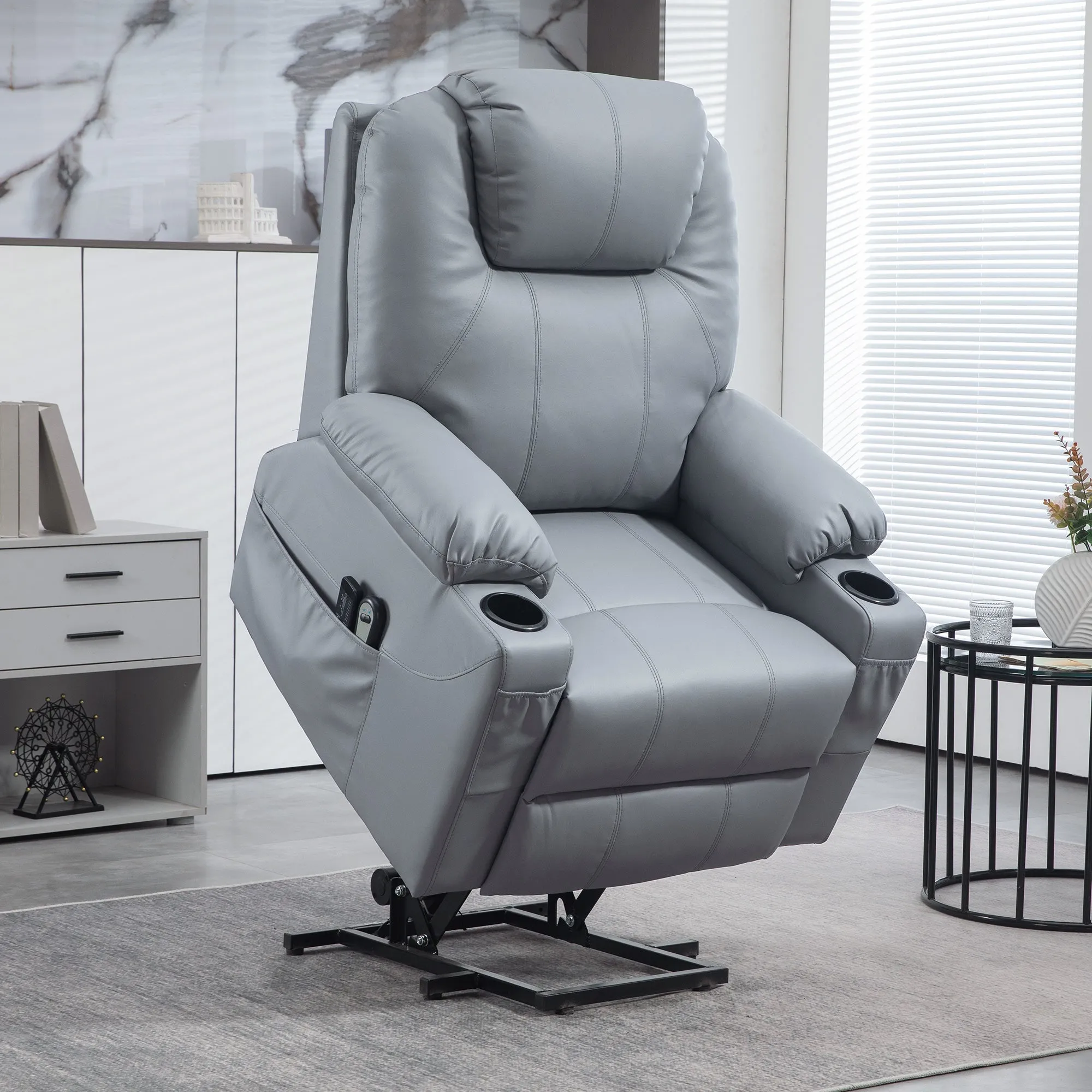 Lift Chair Reclining up to 135° with 8 Massage Points, Remote Control and Footrest, 88x99x106 cm, Grey - Image 2