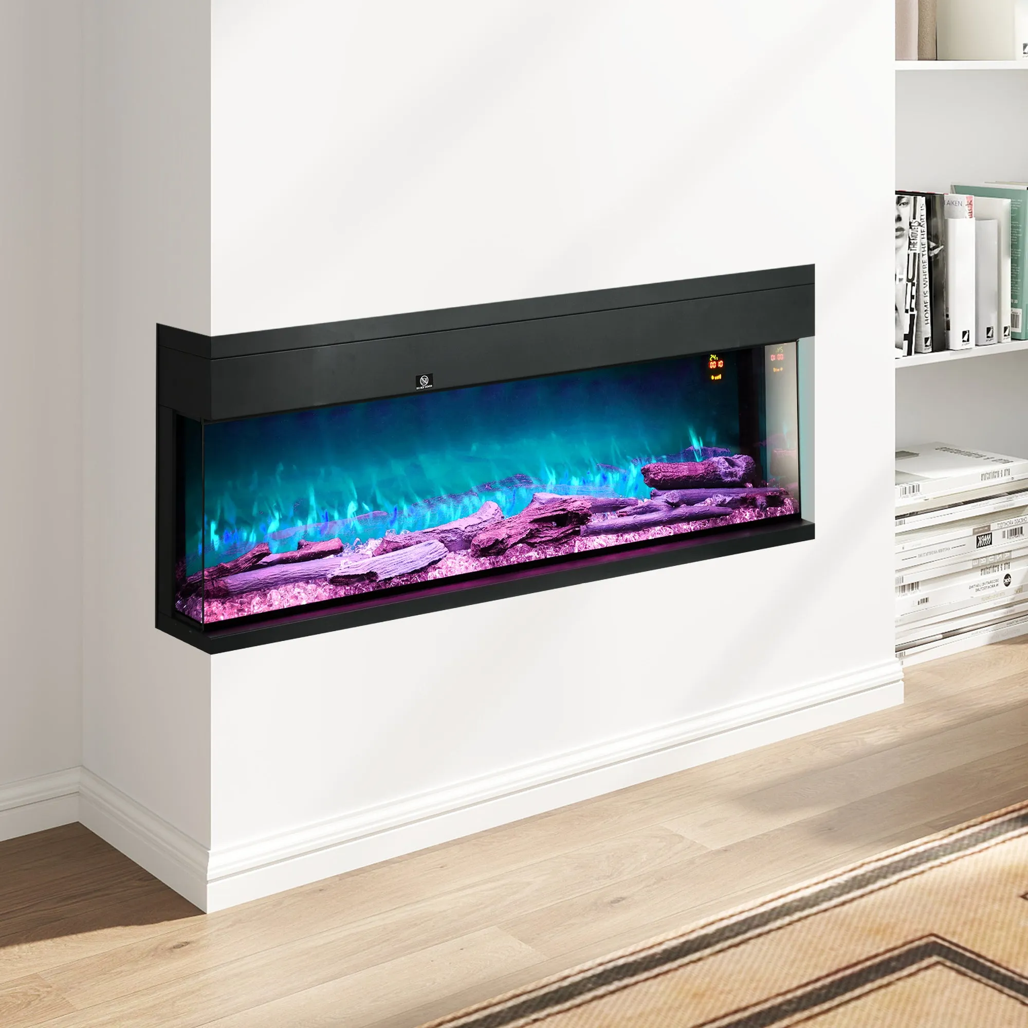Built-in and Wall Electric Fireplace 1800W with Adjustable LED Colored Flames, Temperature up to 40°C, Black - Image 2