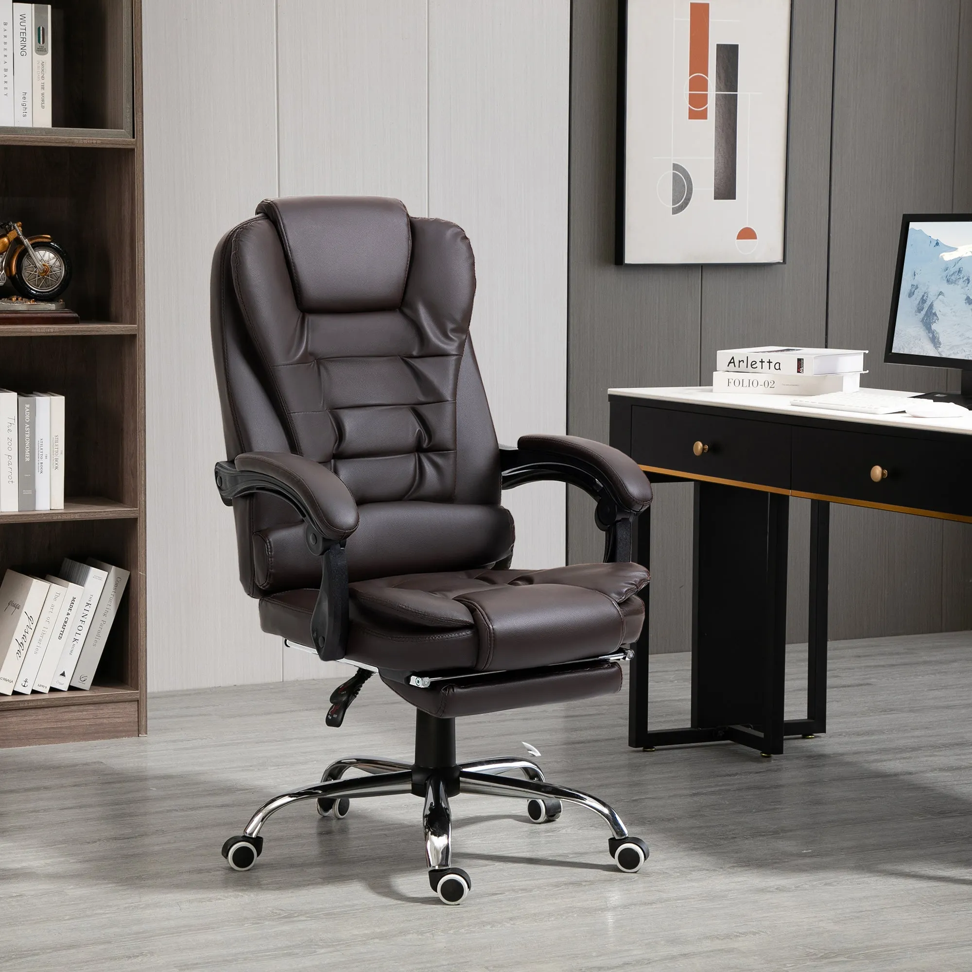 Presidential Style Reclining Office Chair with Footrest, 64.5x69x109-117 cm, Coffee - Image 2