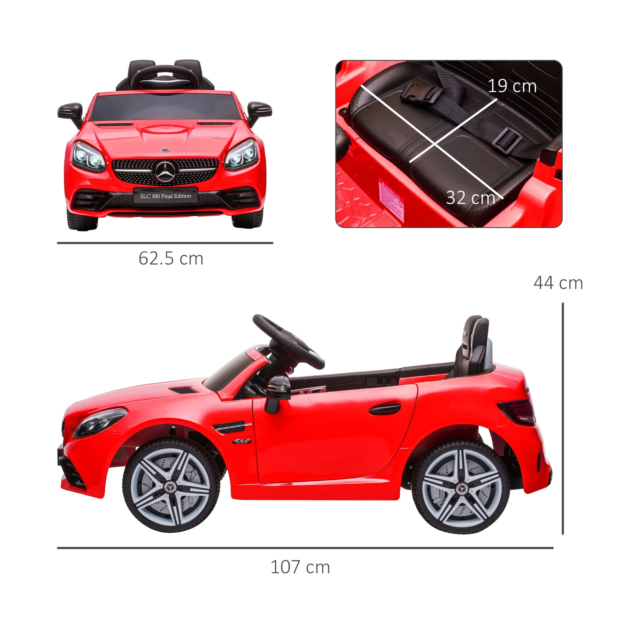 Electric Car for Children Licensed Mercedes SLC 300 with Remote Control, in PP and Metal, 107x62.5x44 cm, Red - Image 3
